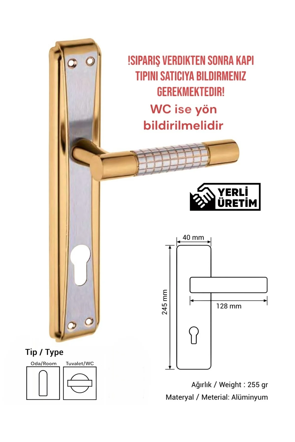 STİL LALE AYNALI ALTIN-SATEN KAPI KOLU