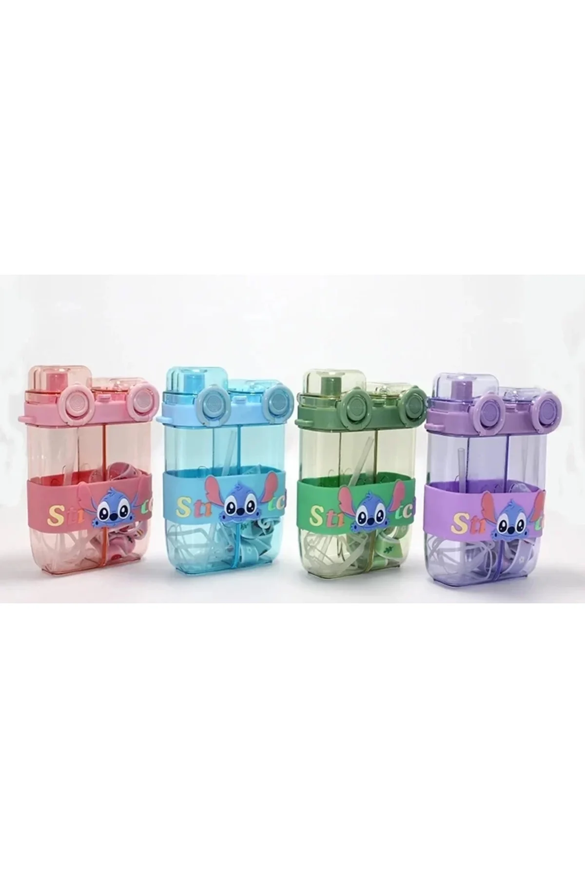 Stitch Çift Bölmeli Pipetli Matara & Suluk Alk5107