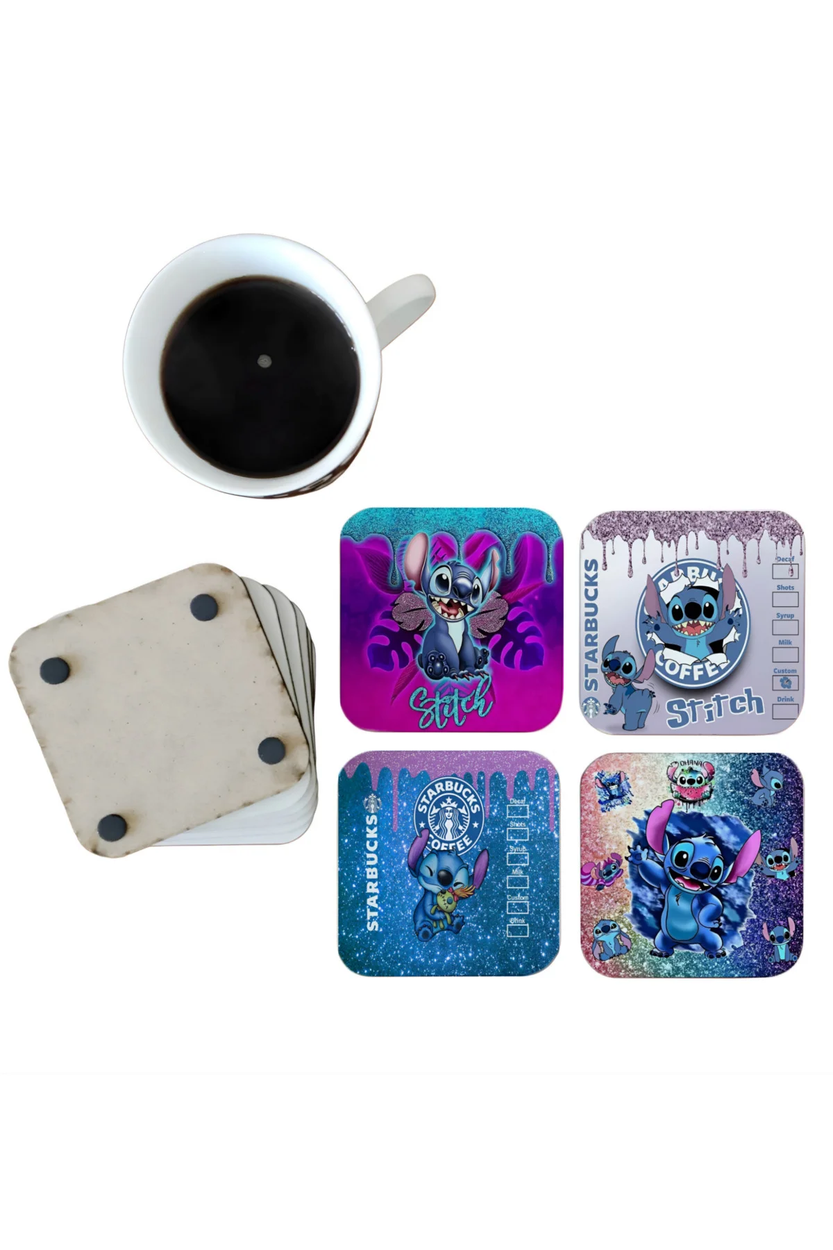 Stitch Dekoratif Ahşap Bardak Altlığı Seti 062