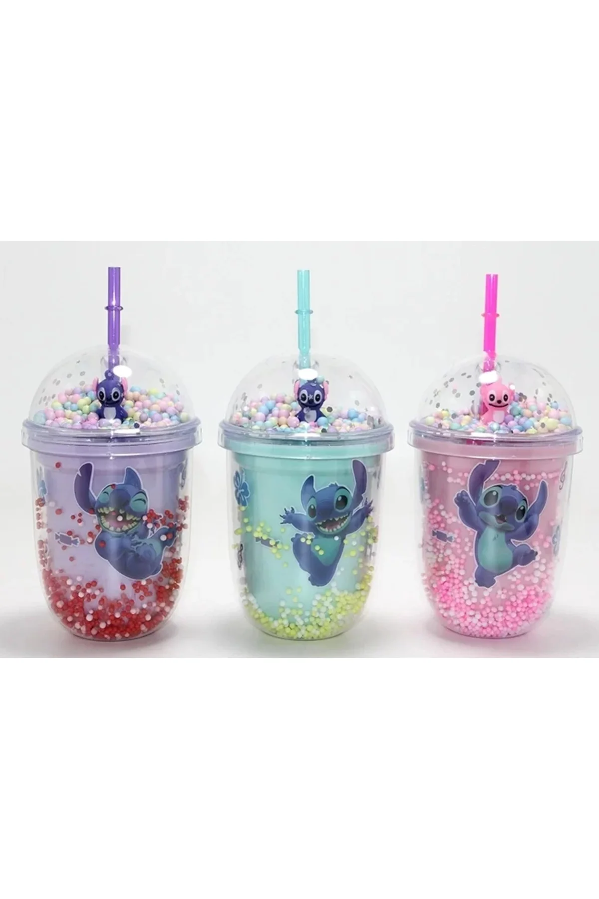 Stitch Figürlü Pipetli Kapaklı Kupa Bardak Alk5110