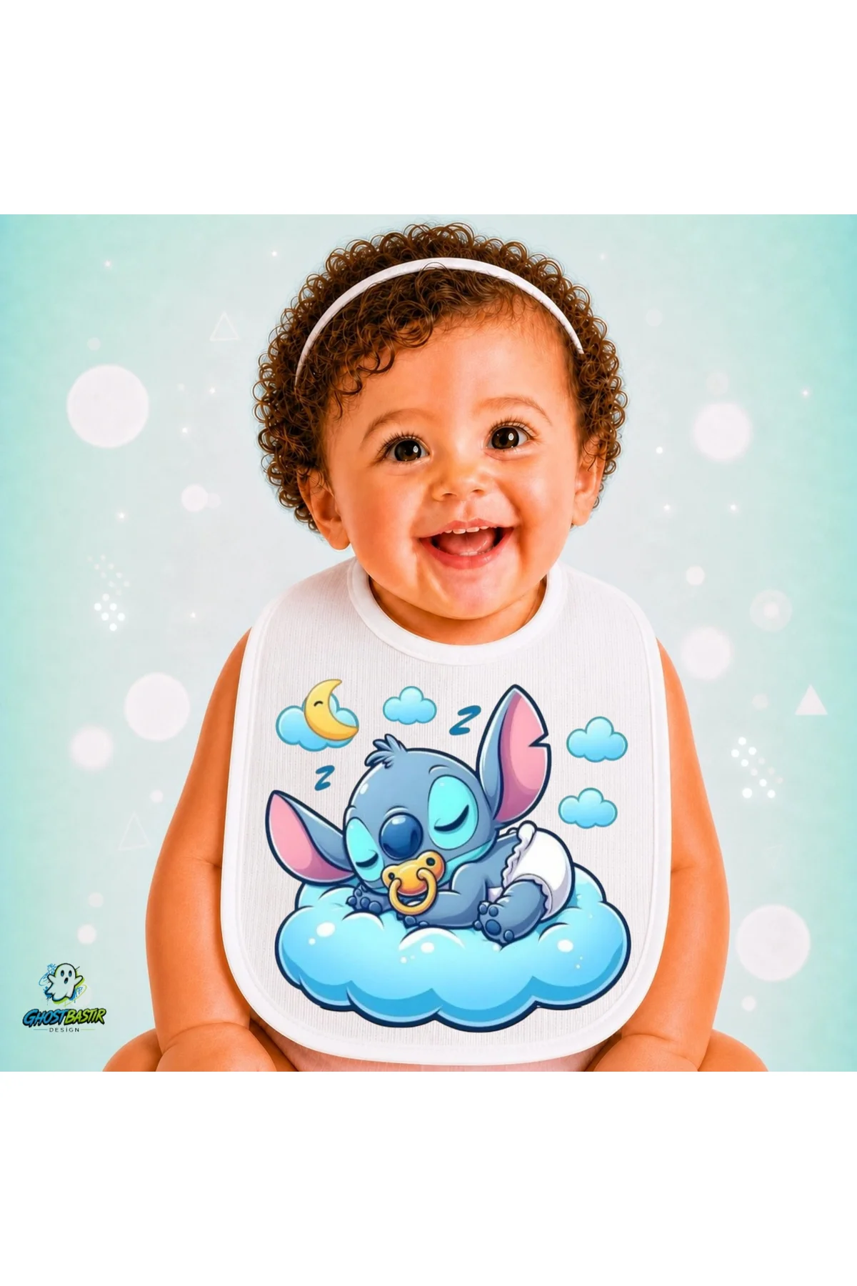 Stitch Keten Bebek Mama Önlüğü – Yumuşak, Emici, Yıkanabilir, Özel Tasarım P177