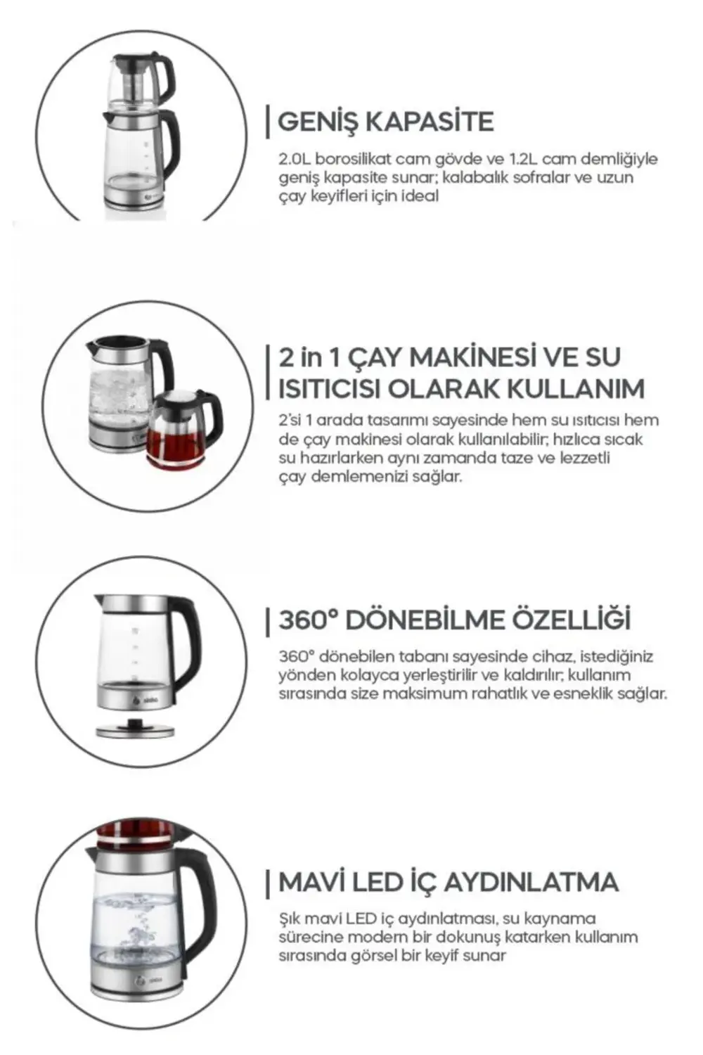 - STM-5848 Elektrikli Cam Çay Makinesi 1500 W