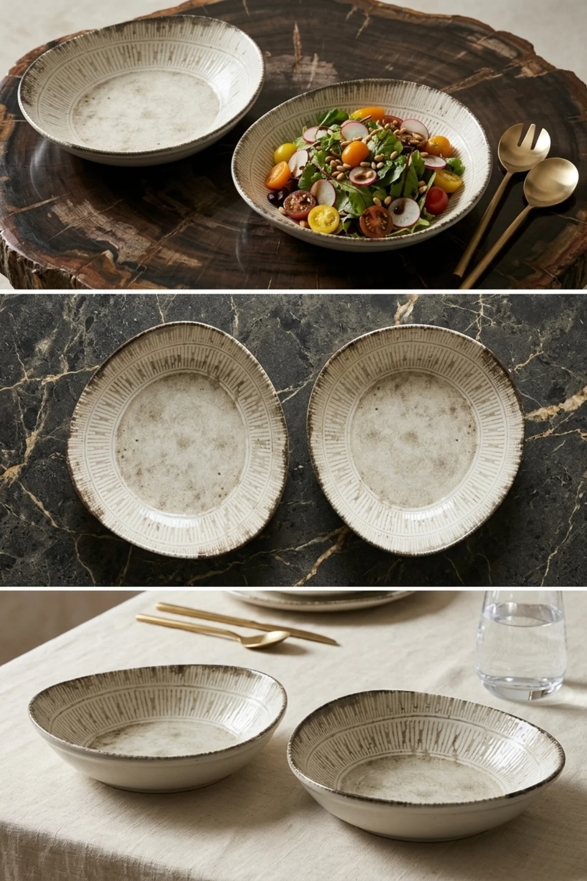Stonecraft Trior Çukur Salata Kasesi Tabağı 22 cm 2 Adet Profesyonel Horeca Serisi