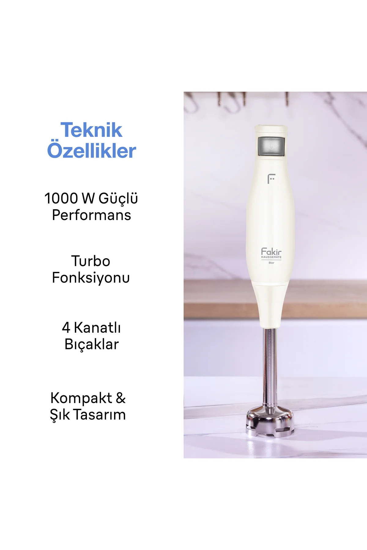 Stor Blender Seti Krem 1000W – Paslanmaz Çelik Bıçaklı 2 Hızlı Ço
