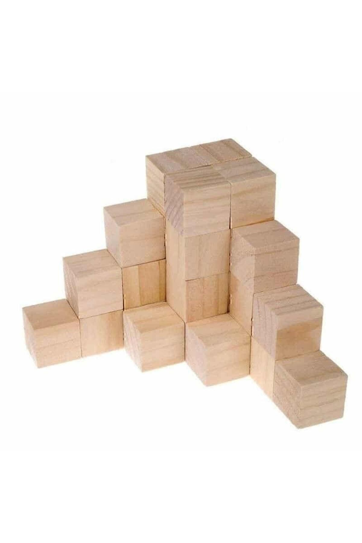 Goart Store Ahşap Küp Bloklar 2 Cm - 100 Adet - Doğal Ahşap Küp