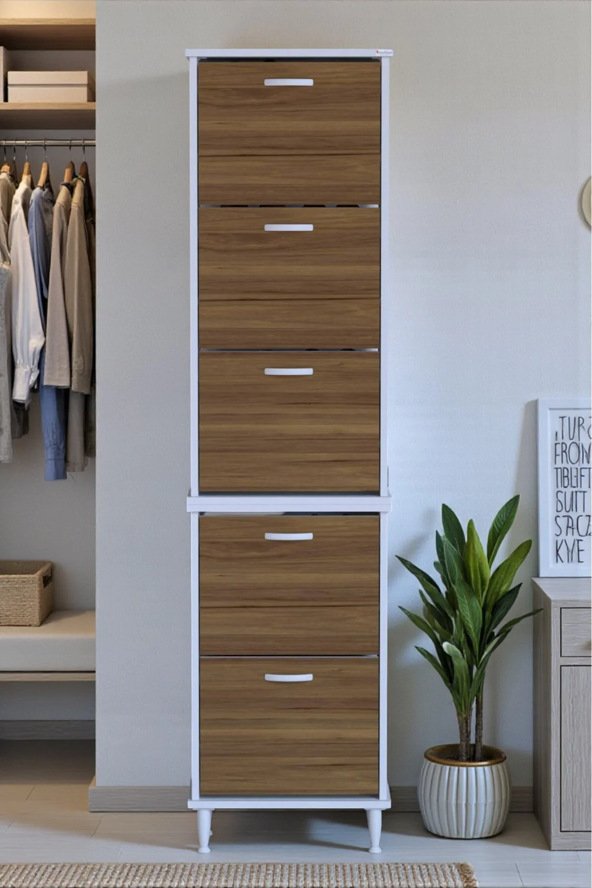 Store Ayaklı Ceviz Ayakkabılık 52 cm Kapı Önü/Giyim Odası/Antre U