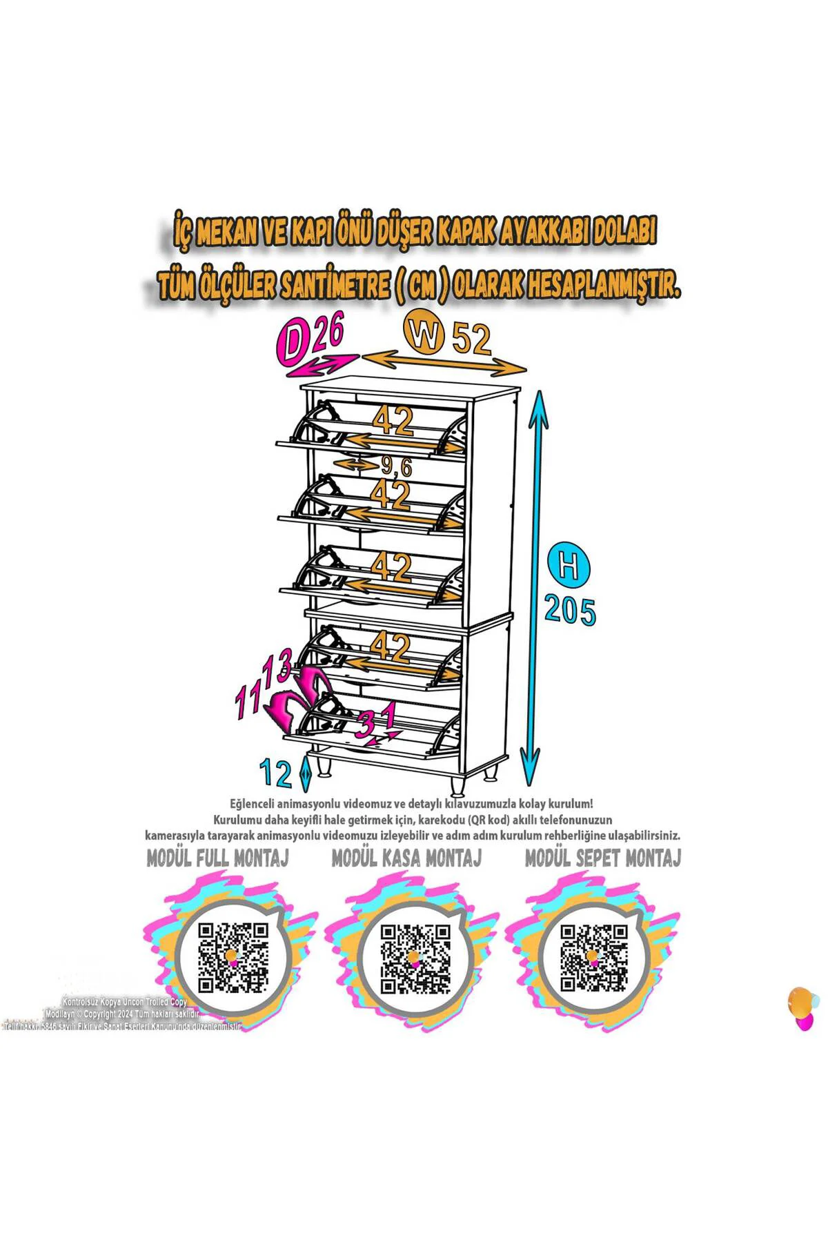 Store Ayaklı Ceviz Ayakkabılık 52 cm Kapı Önü/Giyim Odası/Antre U