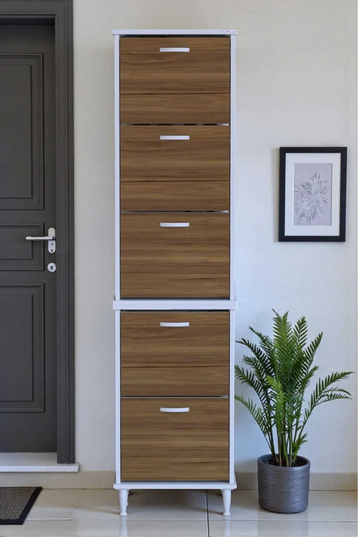 Store Ayaklı Ceviz Ayakkabılık 52 cm Kapı Önü/Giyim Odası/Antre U