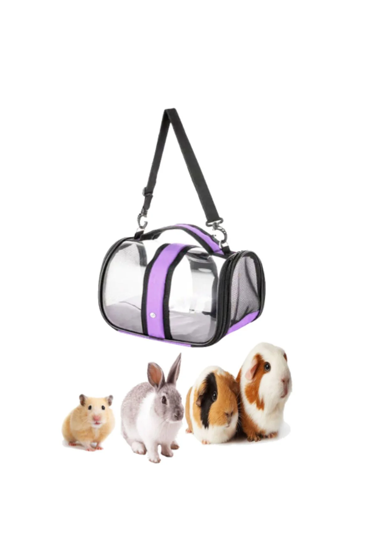 Store Hava Delikli Şeffaf Hamster Taşıma Çantası - Mor - Geniş İç