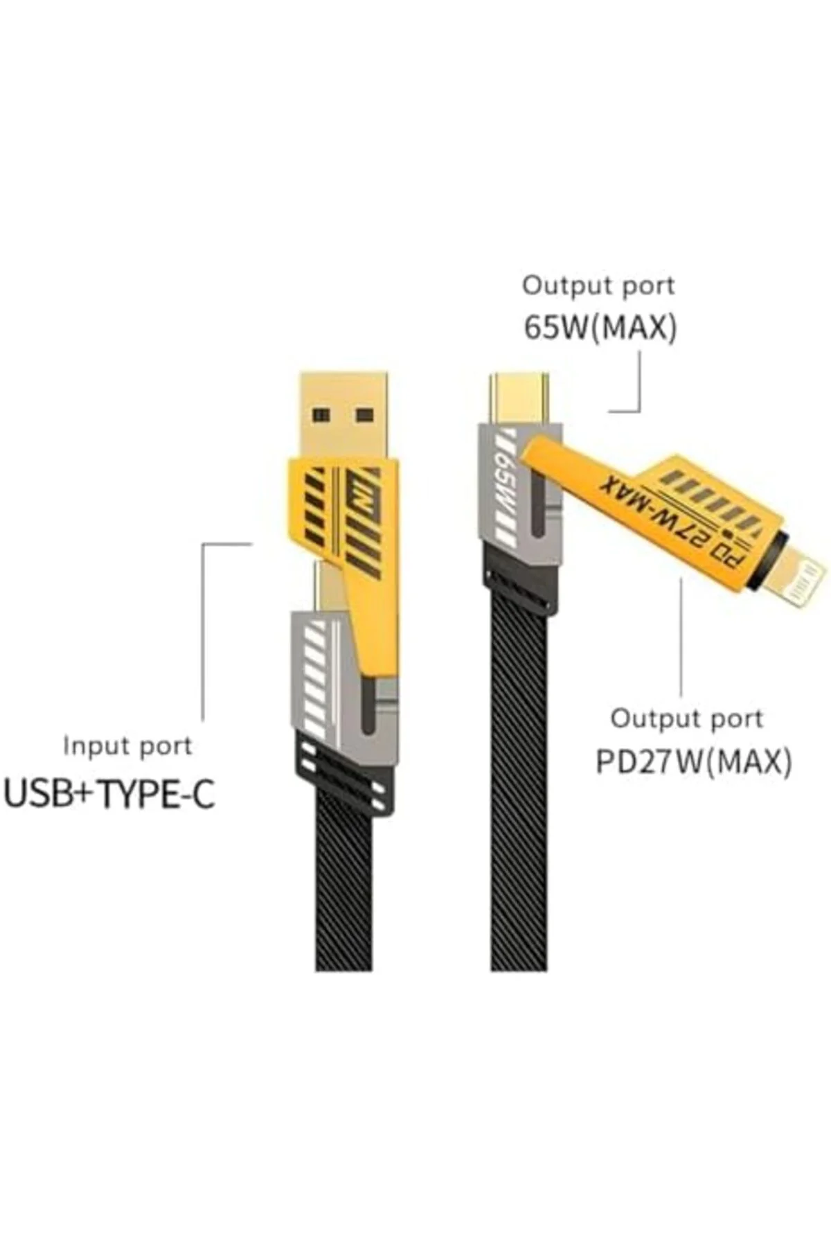Storesellm 4'ü 1 Arada 65W PD Hızlı Şarj Kablosu - Type C/USB/Lig