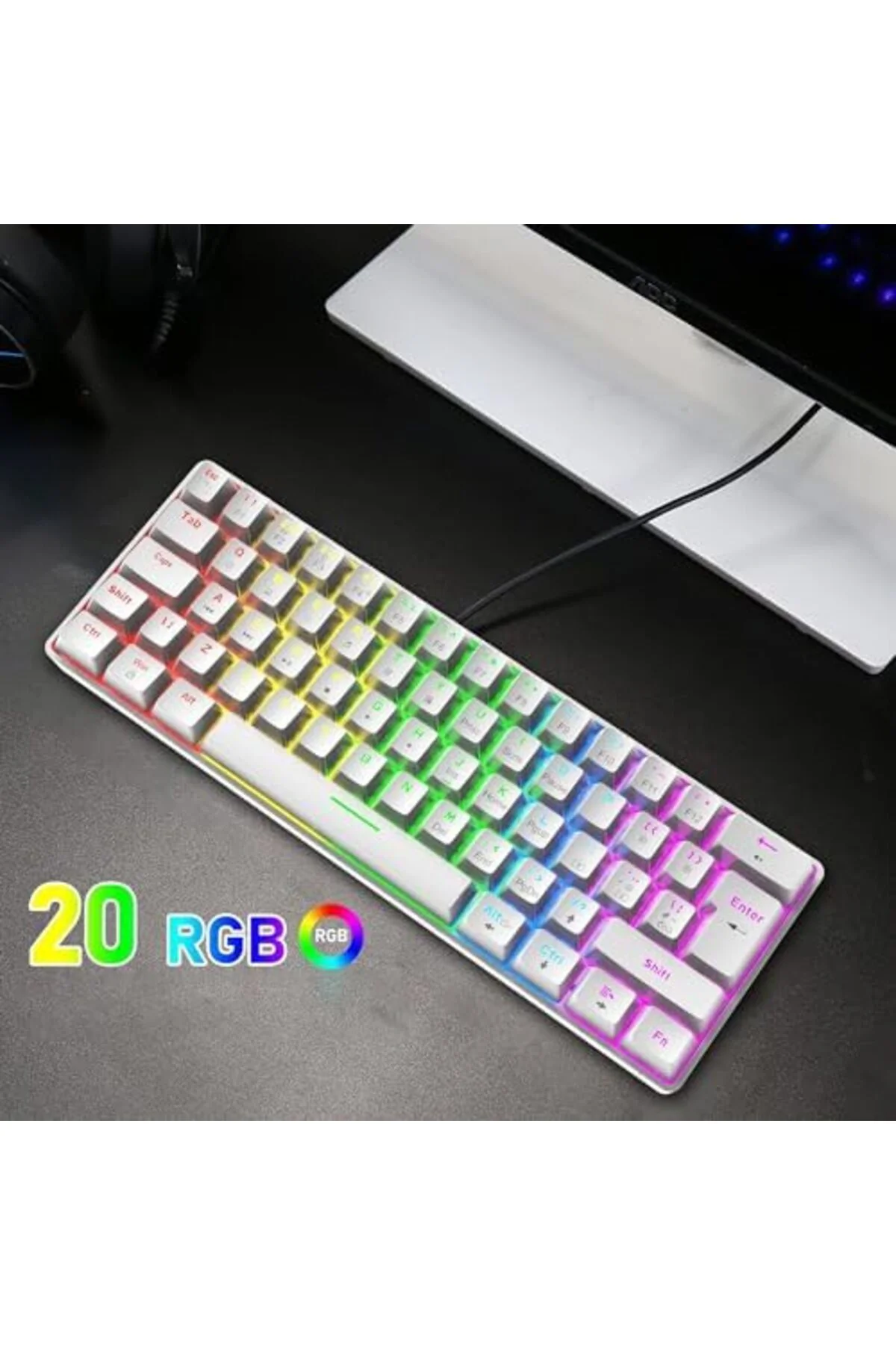 Storesellm Oyuncu Klavyesi RGB Klavye 20 Modlu Ayarlanabilir Renk