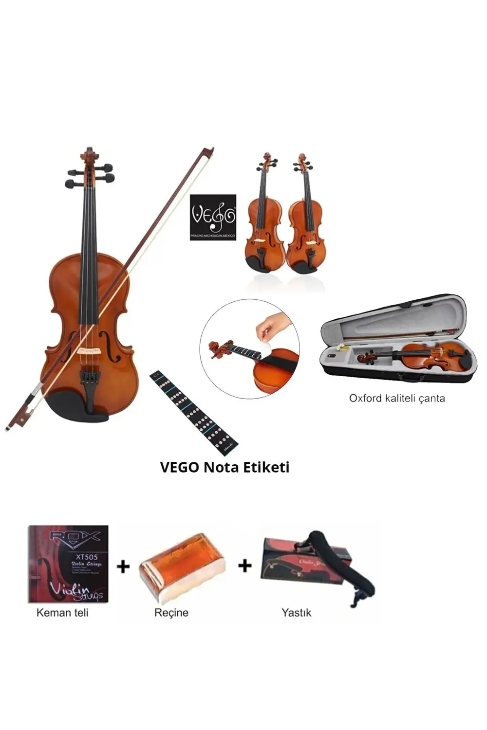 Str44 4/4 (TAM BOY) Öğrenci Keman Yay Yastık Reçine 1 Takım Tel