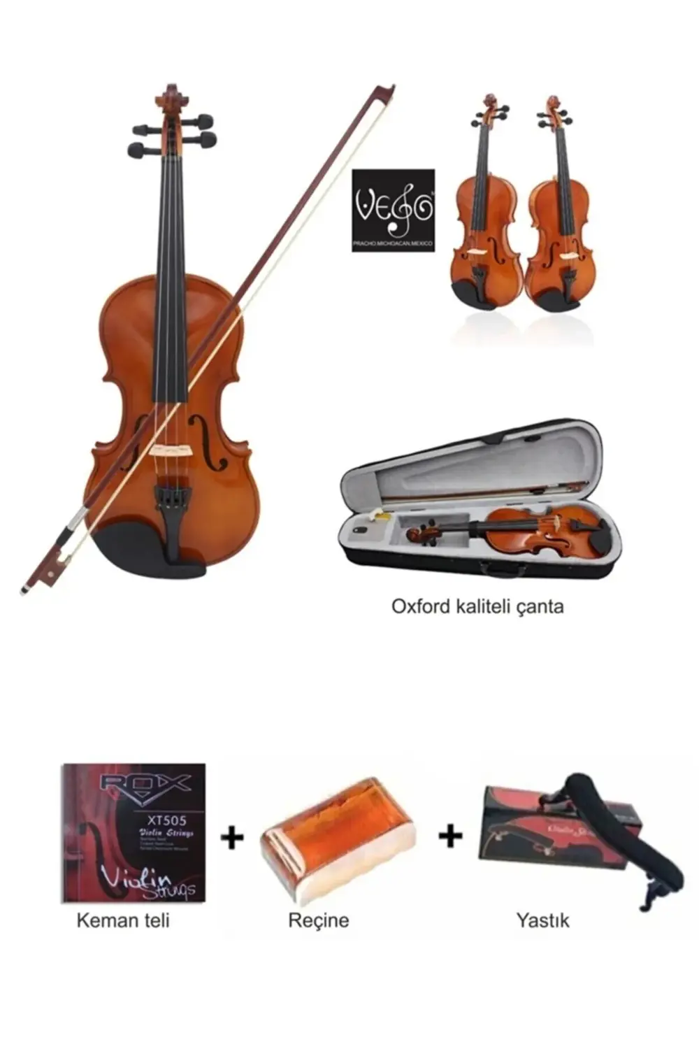 Str44 4/4 (TAM BOY) Öğrenci Keman Yay Yastık Reçine 1 Takım Tel