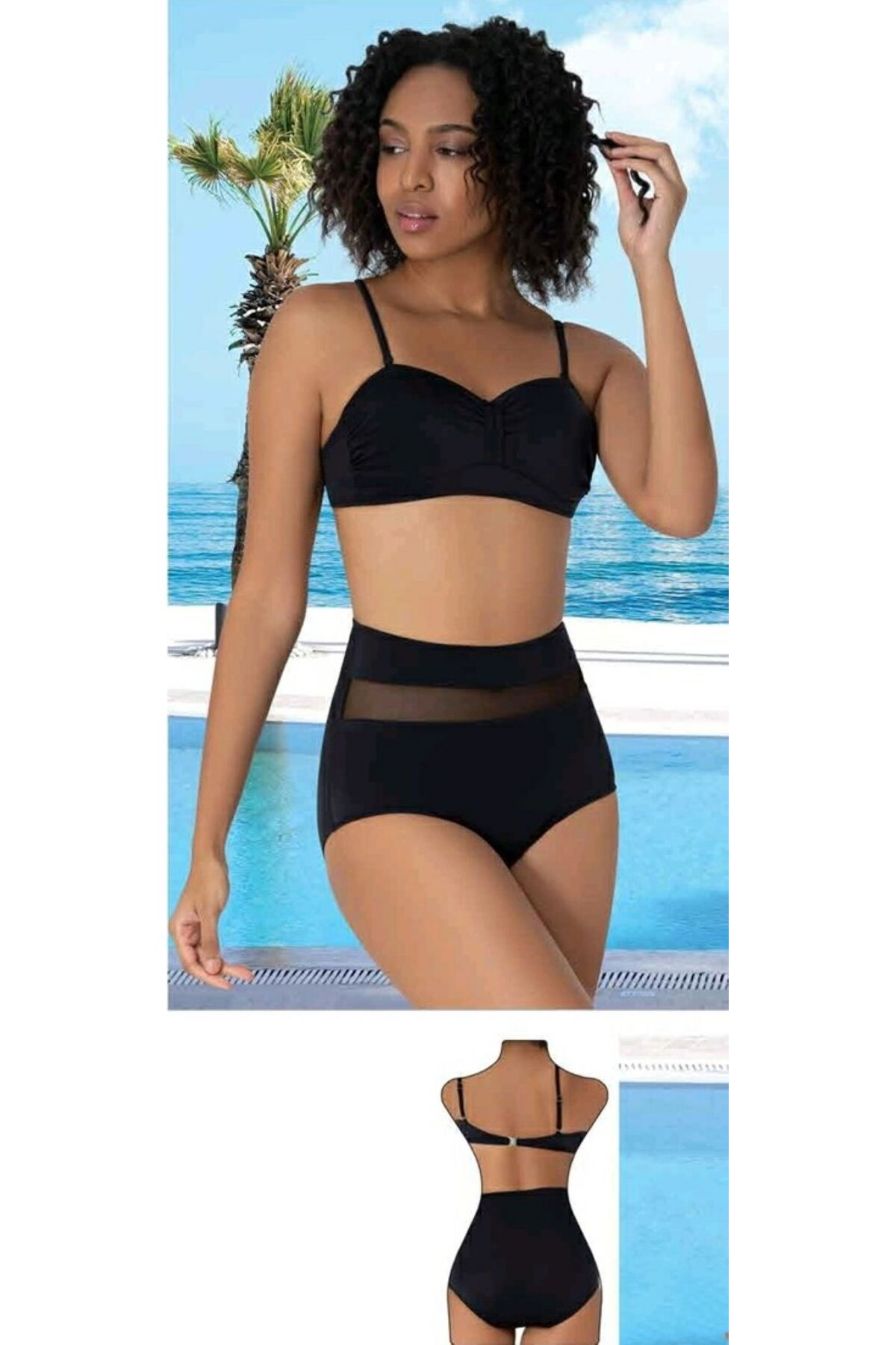 Sunsurf Straplez Kapli Yüksek Bel Bikini Takimi Siyah