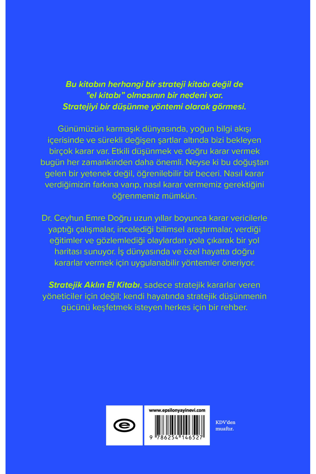Epsilon Yayınevi Stratejik Aklın El Kitabı - Ceyhun Emre Doğru