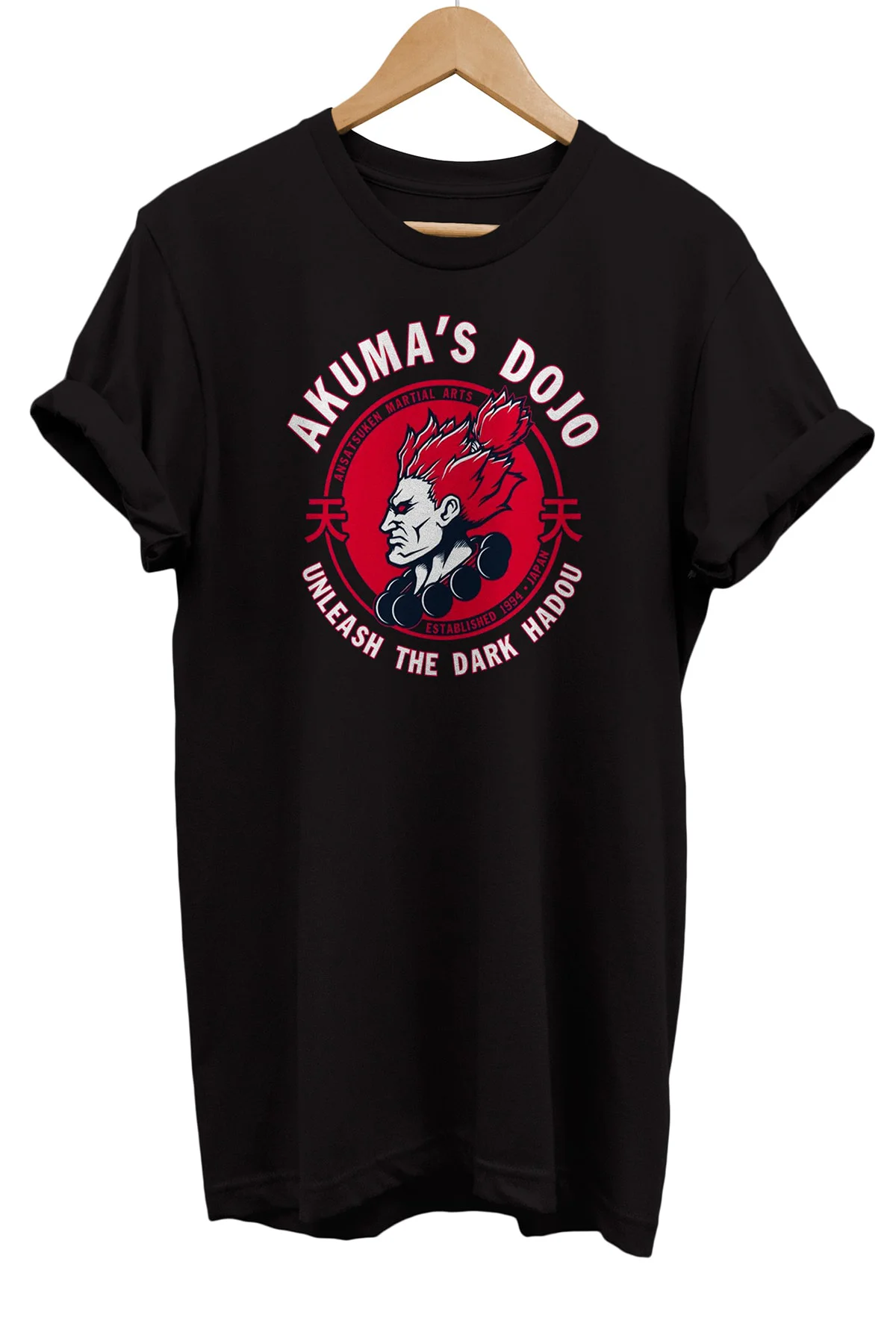 Street Fighter Akuma Dojo Çift Baskılı %100 Pamuk Oversize T-shir