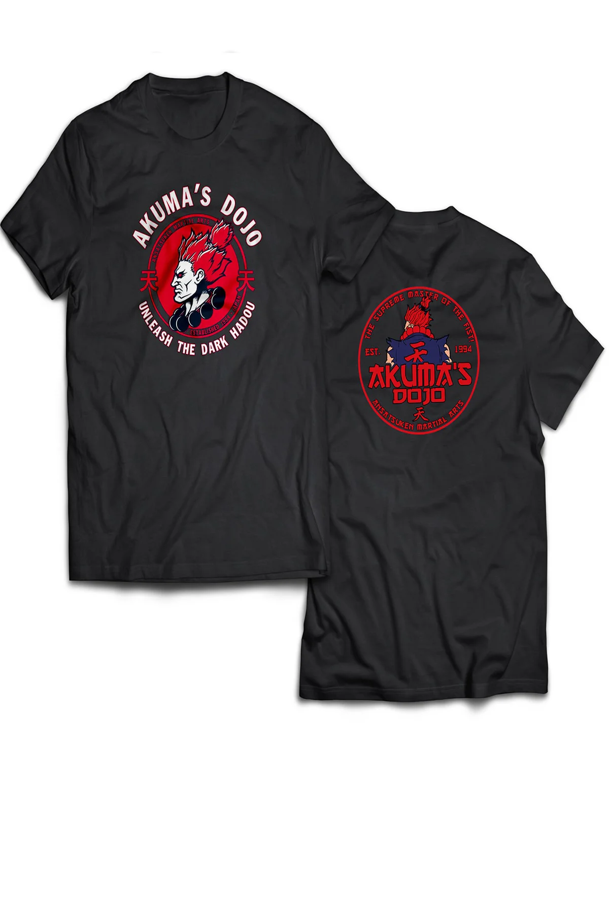 Street Fighter Akuma Dojo Çift Baskılı %100 Pamuk Oversize T-shir