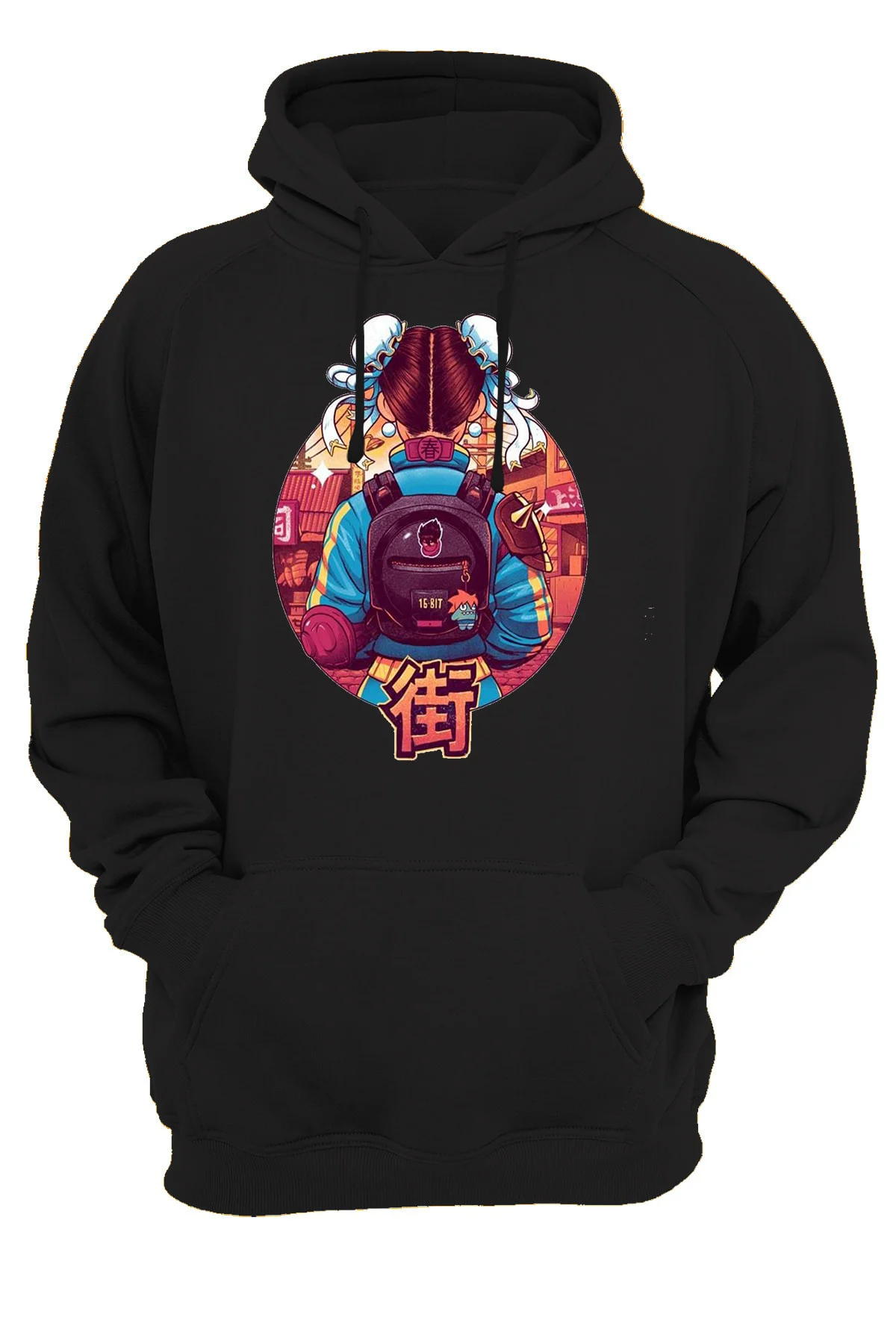 Street Fighter Chun-li Baskılı 3 Ipl. Şardonlu 600 Gr. Içi Polar Siyah Kapüşonlu Sweatshirt