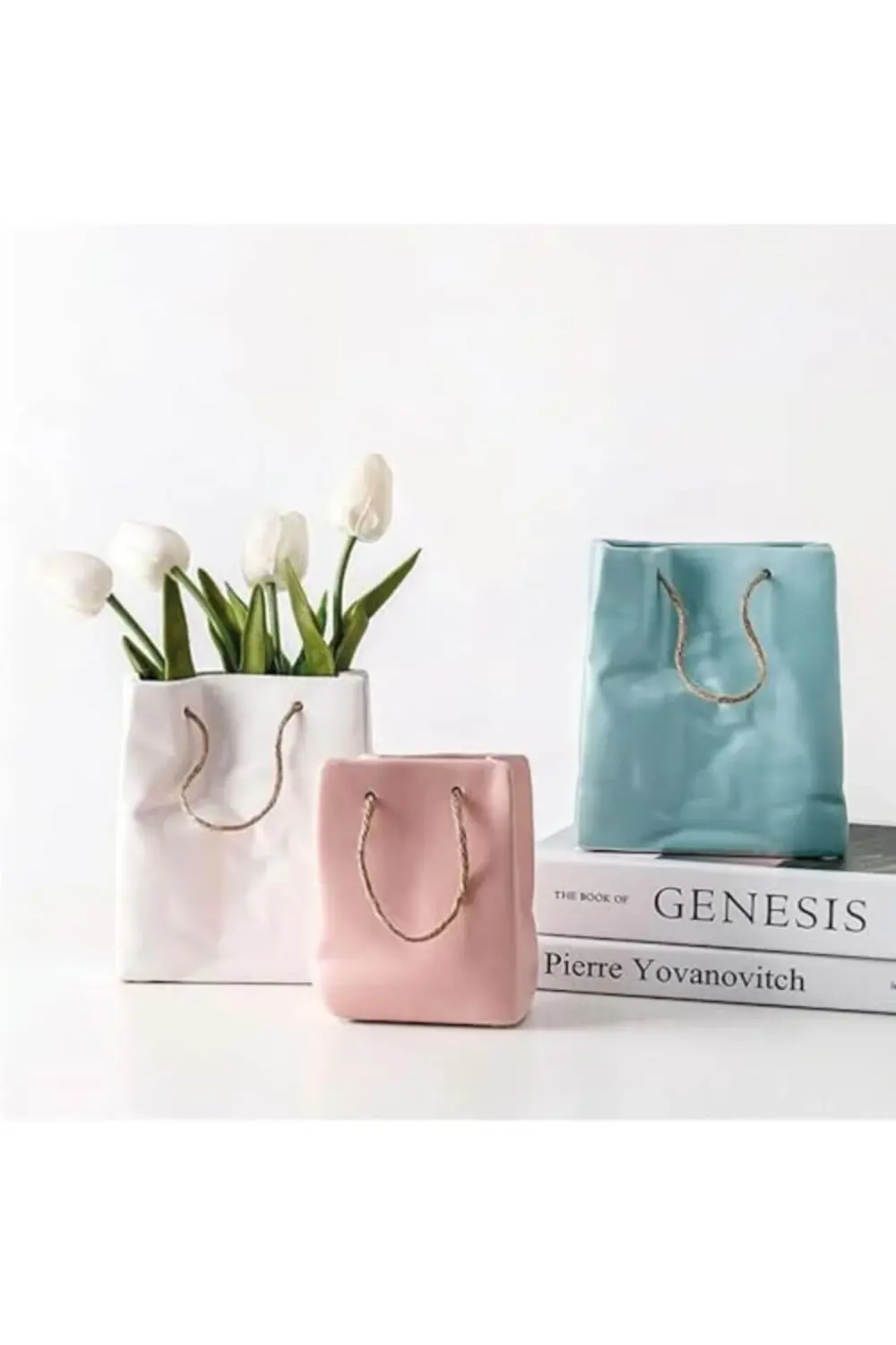 STUDIO Dekoratif Seramik Çanta Şeklinde Vazo CB001-WH (PEMBE) pol