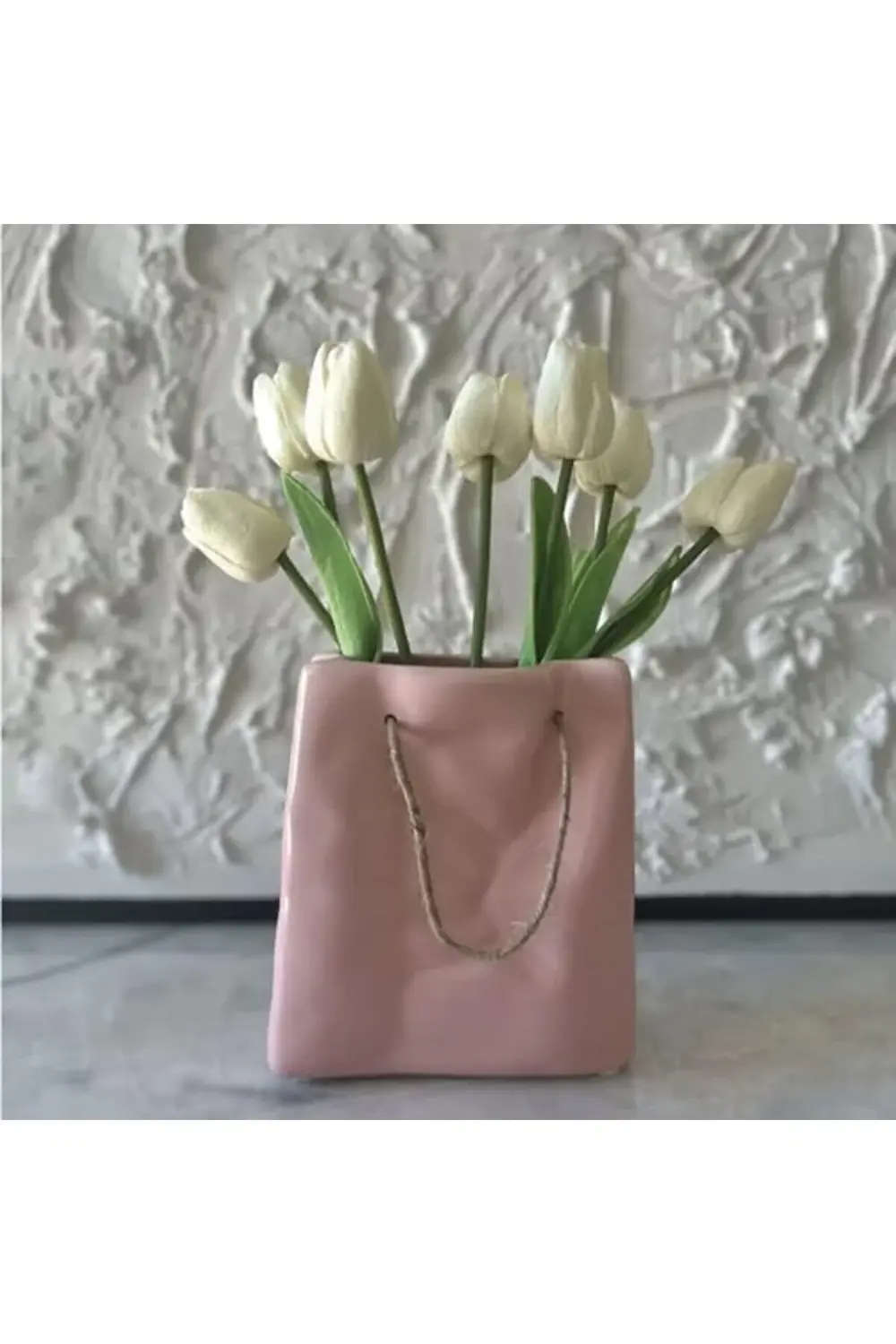 STUDIO Dekoratif Seramik Çanta Şeklinde Vazo CB001-WH (PEMBE) pol