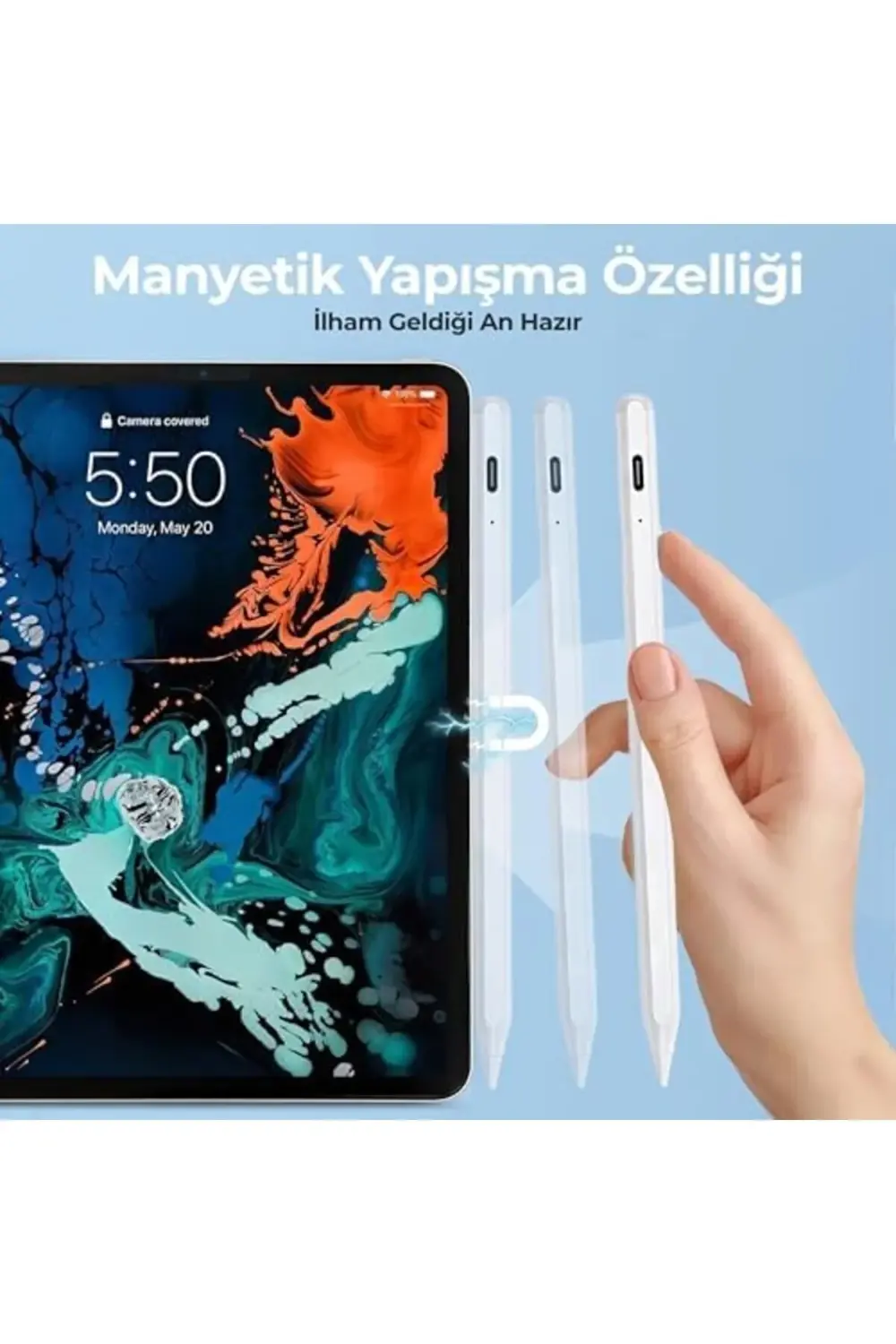 Stylus – USB-C Hızlı Şarj, Avuç İçi Reddetme, 8 Saat Kullanım, Tü