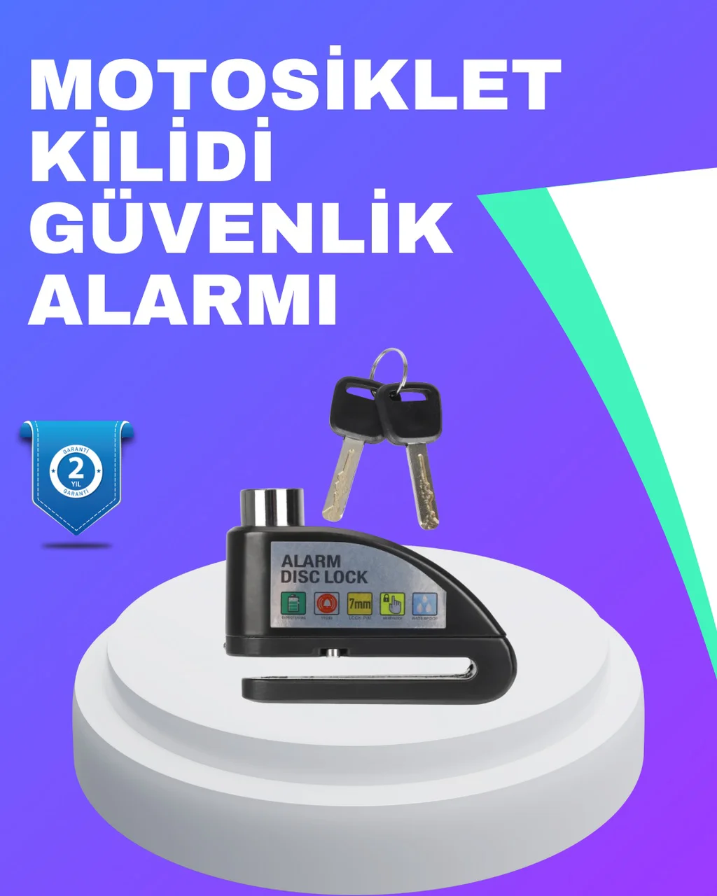Su Geçirmez Alarm Disk Kilidi Motosiklet Scooter Bisiklet Güvenlik - Lisinya