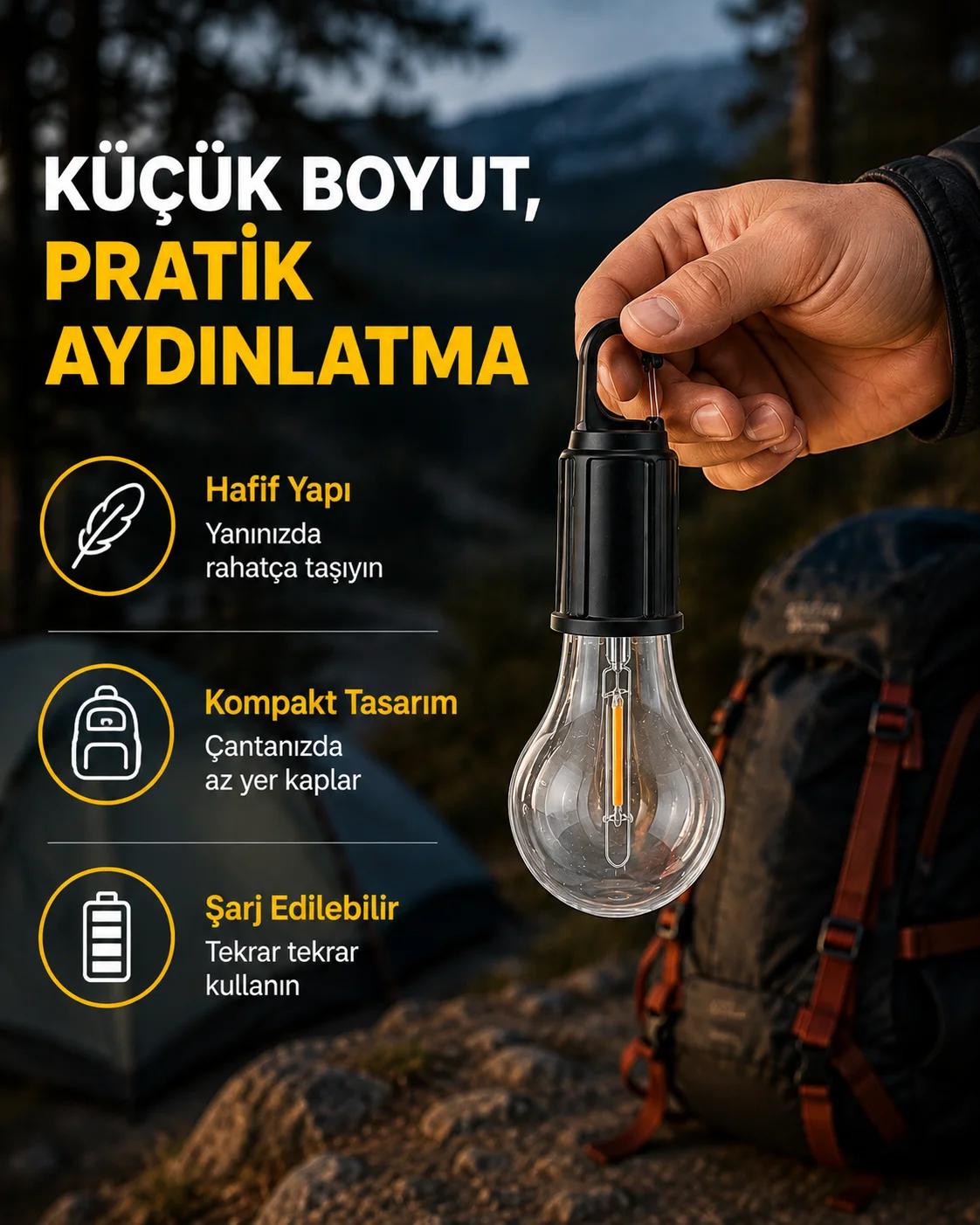 Su Geçirmez Dış Mekan LED Çadır Işığı Su Geçirmez Dış Mekan LED Çadır Işığı