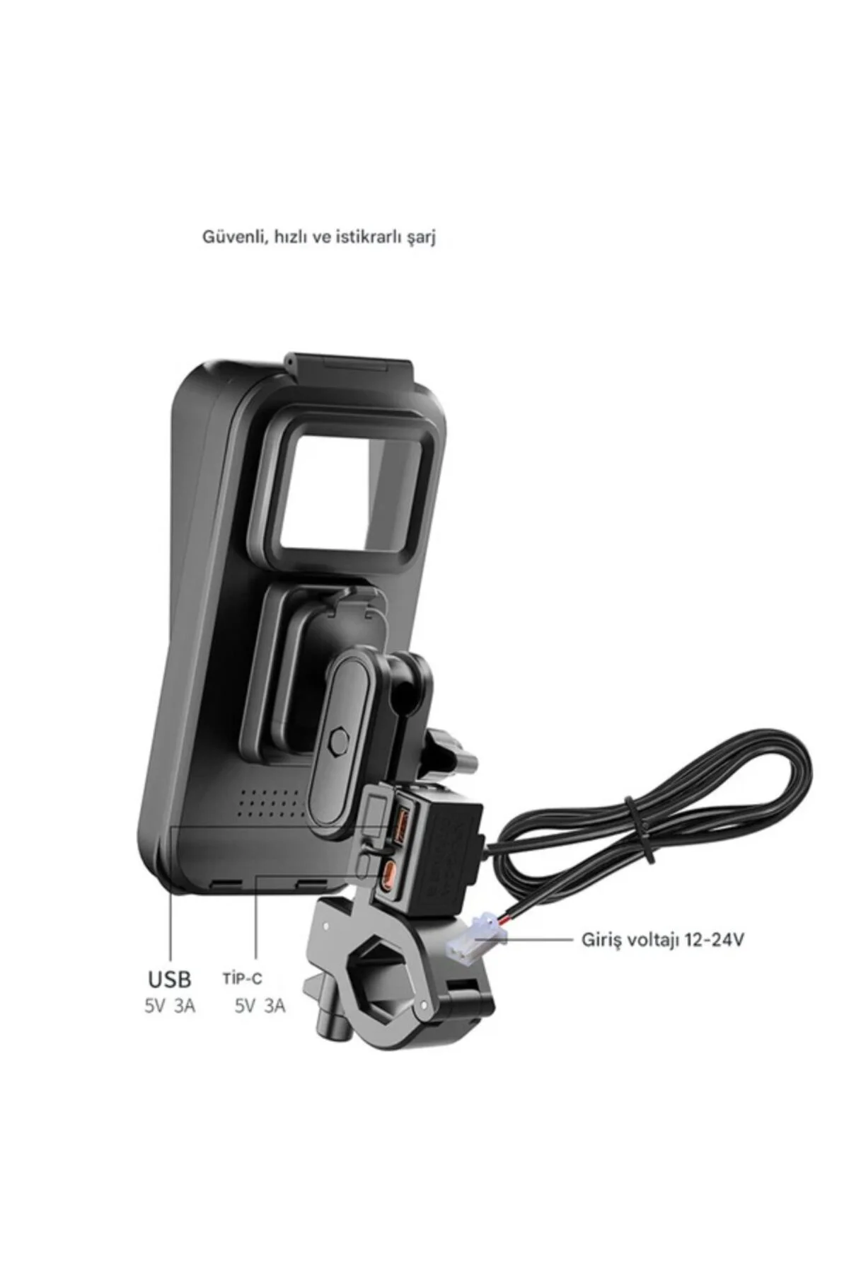 Su Geçirmez Gidon Telefon Tutucu – USB Şarj Çıkışlı Motosiklet & 