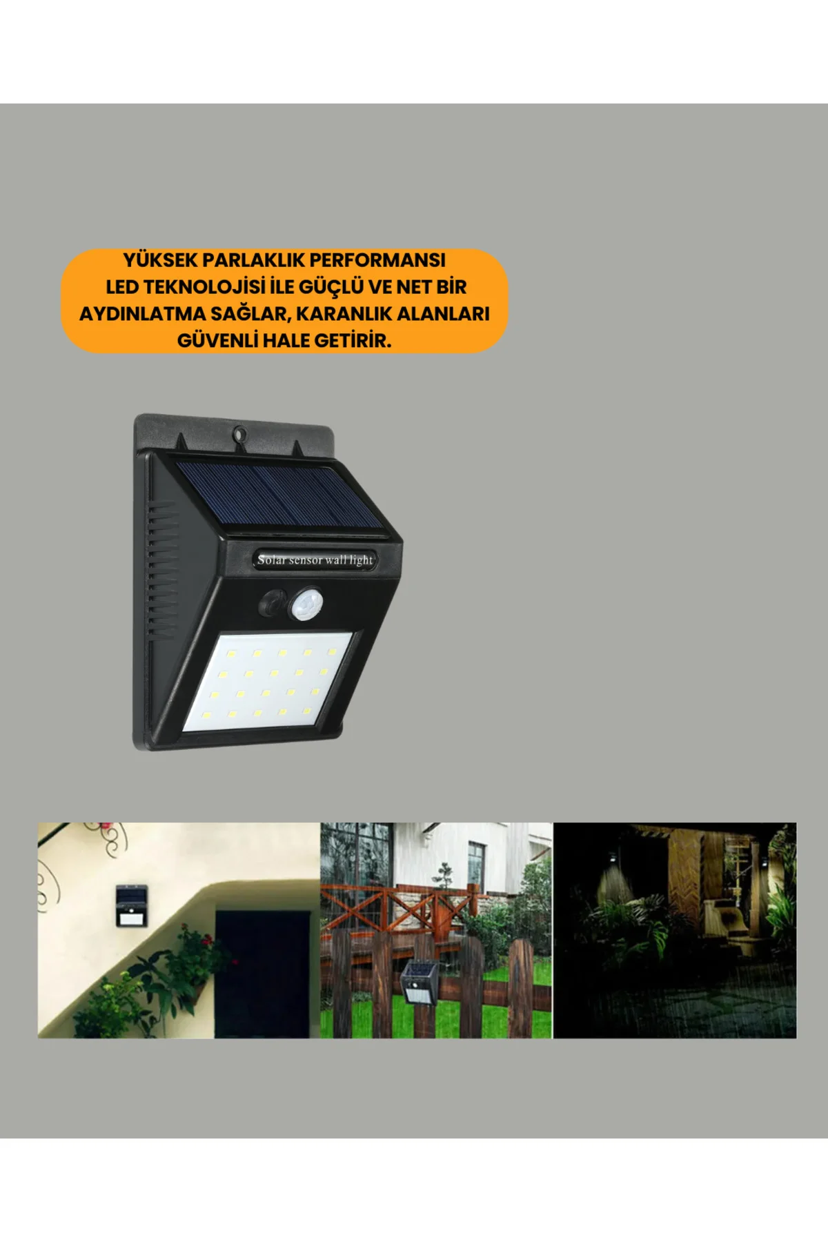 Su Geçirmez IP65 20 LED Solar Sensörlü Bahçe ve Veranda Aydınlatm