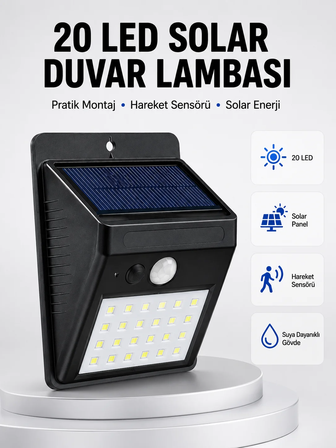 Su Geçirmez IP65 20 LED Solar Sensörlü Bahçe ve Veranda Aydınlatma Yeni Nesil Fiyatı, Yorumları ve Özellikleri