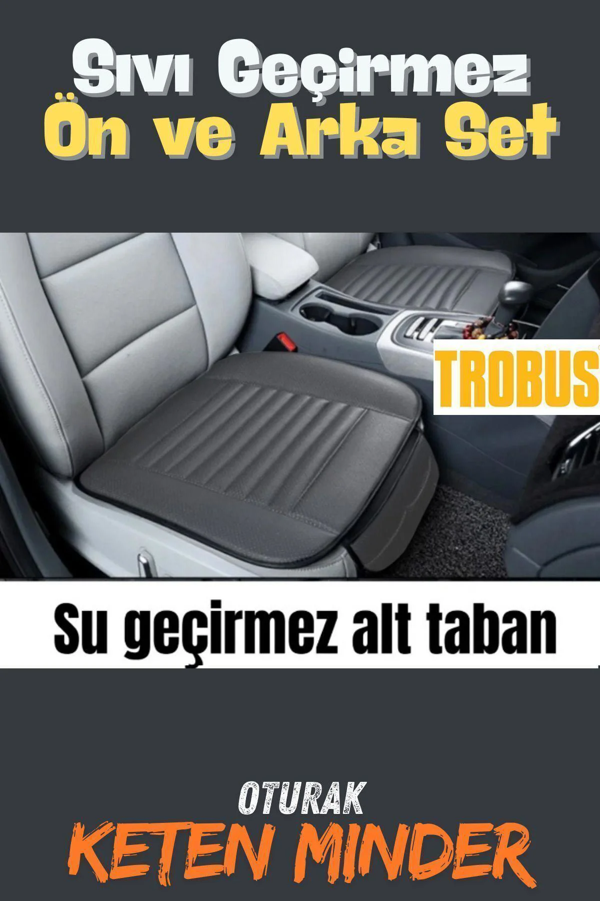 Su Geçirmez Ön Arka Araba Koltuk Minder Keten Oto Koltuk Minderi 3'lü Oturak Örtüsü Gri
