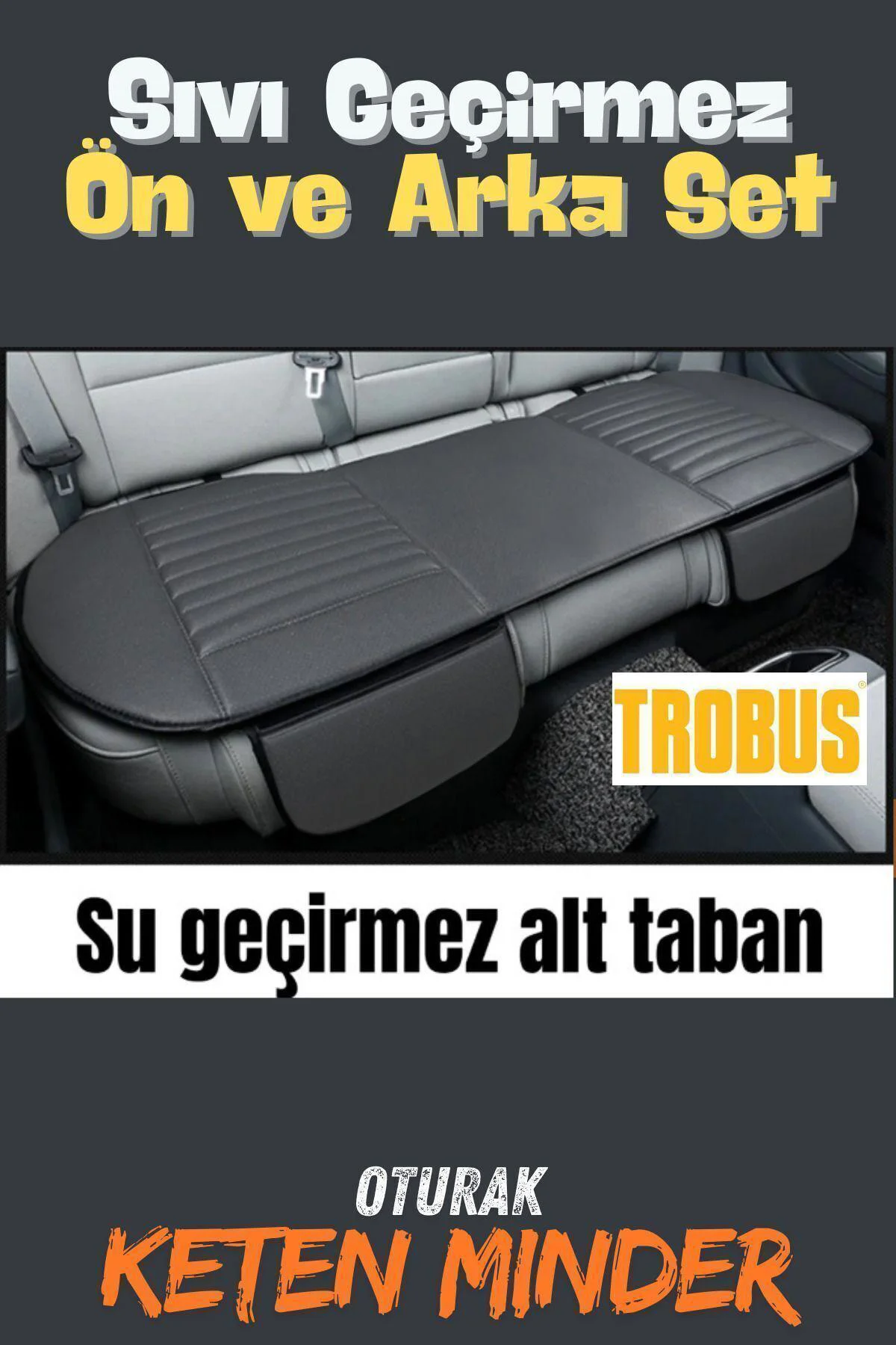 Su Geçirmez Ön Arka Araba Koltuk Minder Keten Oto Koltuk Minderi 3'lü Oturak Örtüsü Gri