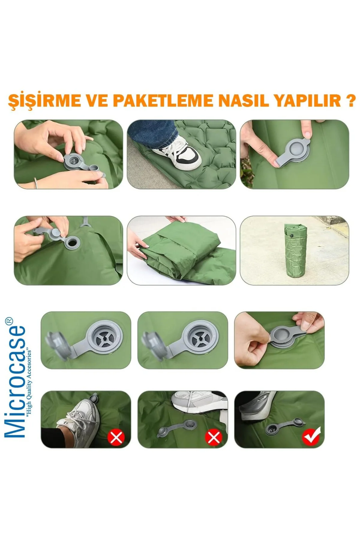 Su Geçirmez Pompasız Ayakla Şişen Çift Kişilik Katlanabilir Şişme