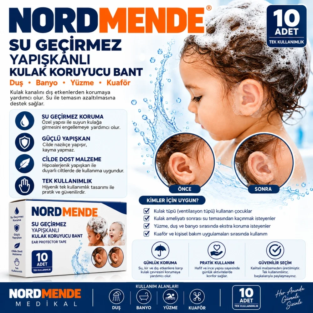 Su Geçirmez Yapışkanlı Kulak Koruyucu Bant 10 Adet Su Geçirmez Yapışkanlı Kulak Koruyucu Bant 10 Adet