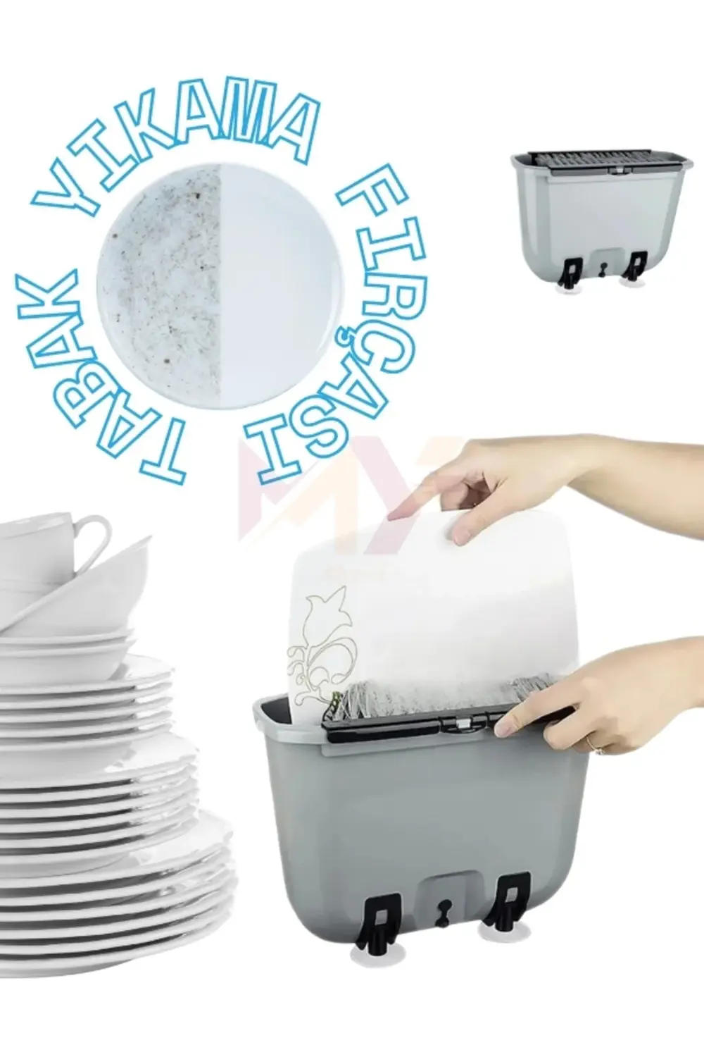 Su Hazneli Bulaşık Yıkama Fırçası, Portatif Tabak Yıkama, Su Tasa