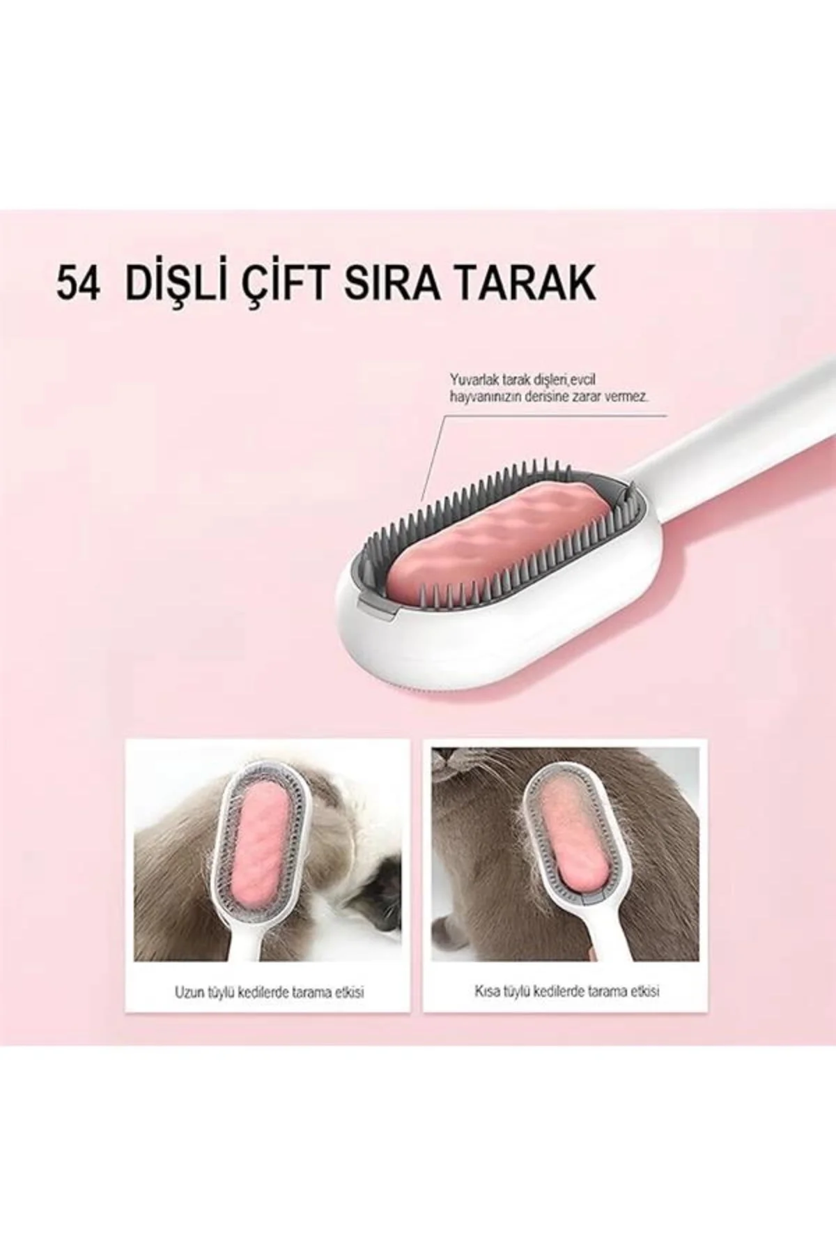 Su Hazneli Kedi Tüy Temizleme Fırçası Tarağı + 60 Yaprak Tüy Topl