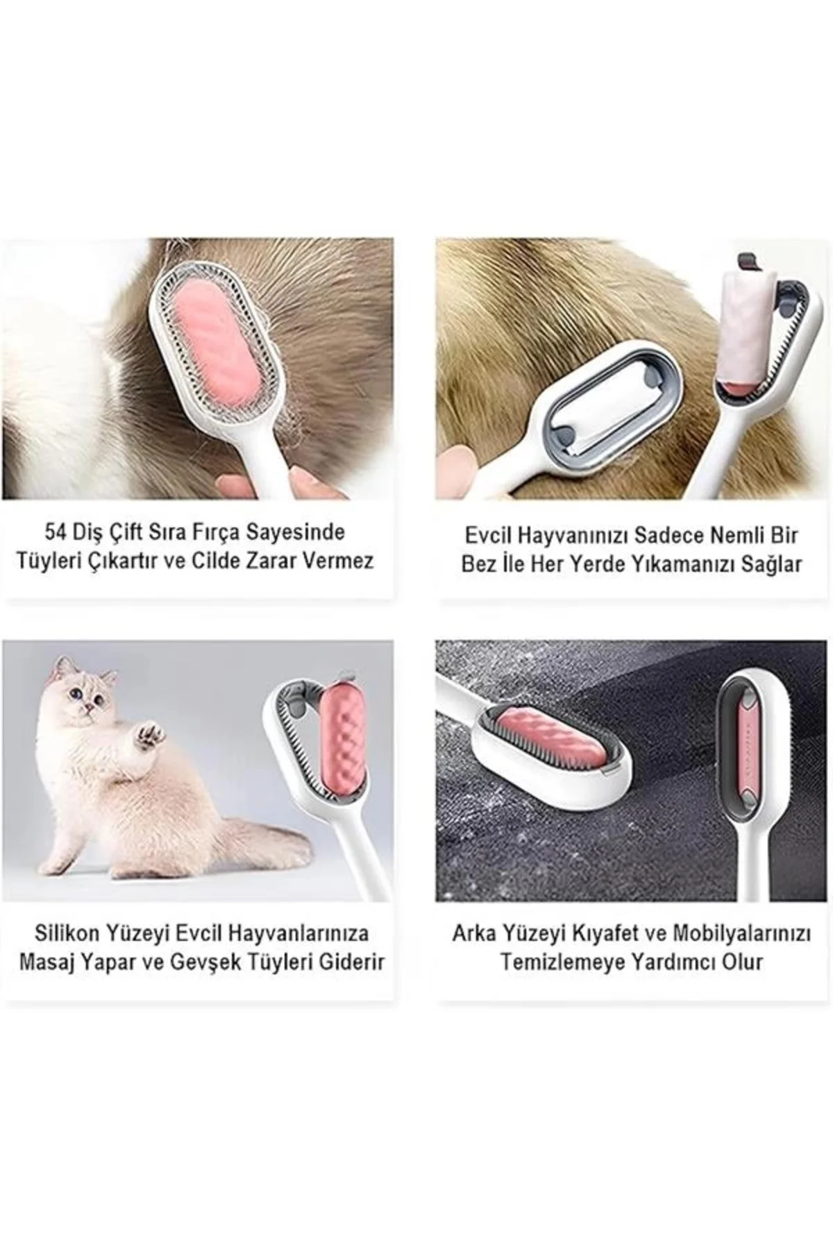 Su Hazneli Kedi Tüy Temizleme Fırçası Tarağı + 60 Yaprak Tüy Topl