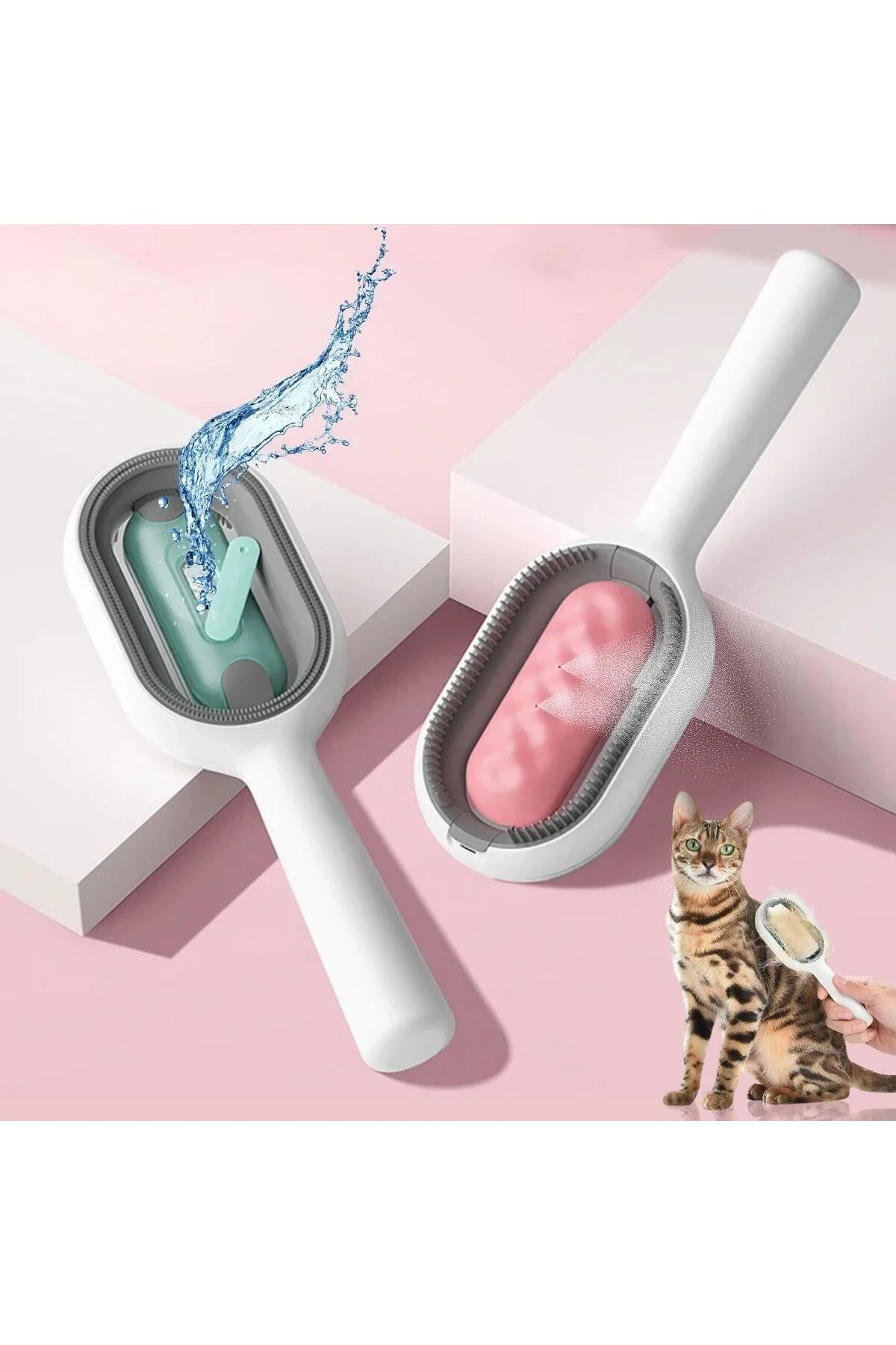 Su Hazneli Kedi ve Köpek Tüyü Toplamama Fırçası Su Hazneli Pet Ta