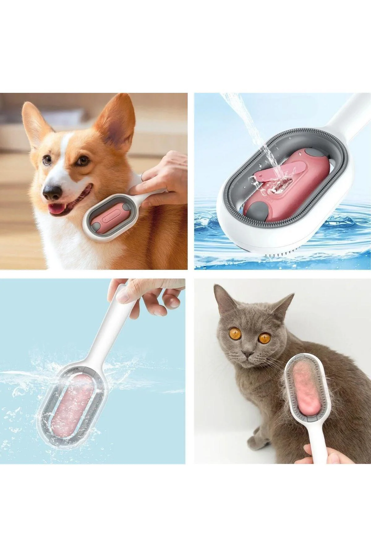 Su Hazneli Kedi ve Köpek Tüyü Toplamama Fırçası Su Hazneli Pet Ta