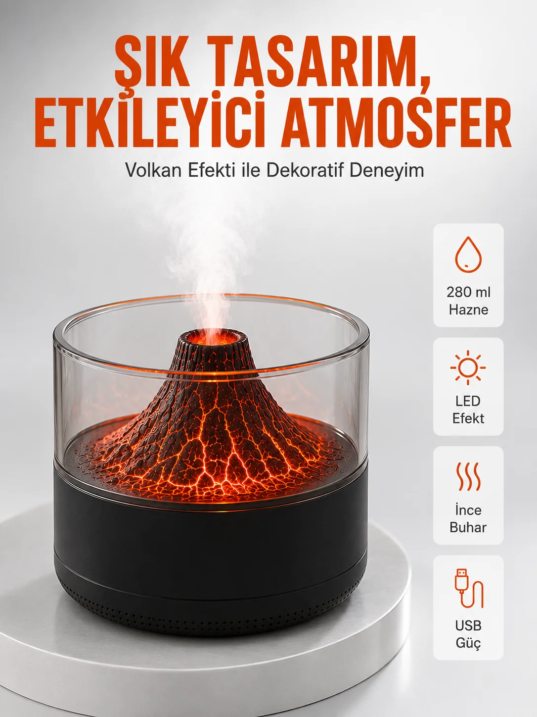 Su Hazneli LED Işıklı Aromaterapi Difüzörü