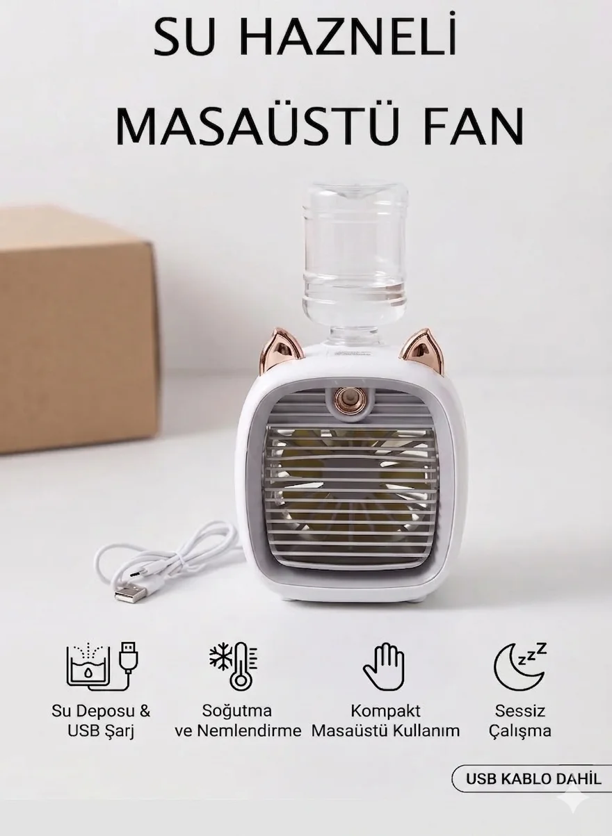 Su Hazneli Mini Fan Şarj Edilebilir Masaüstü Sevimli Kedi Fan - 1 Su Hazneli Mini Fan Şarj Edilebilir Masaüstü Sevimli Kedi Fan - 1