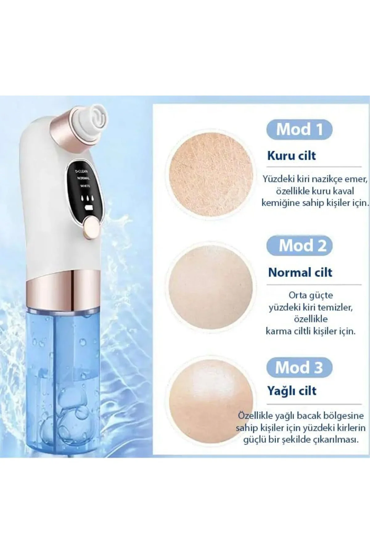 Su Hazneli Şarjlı Vakumlu Siyah Nokta Temizleme cihazı, BEYAZ