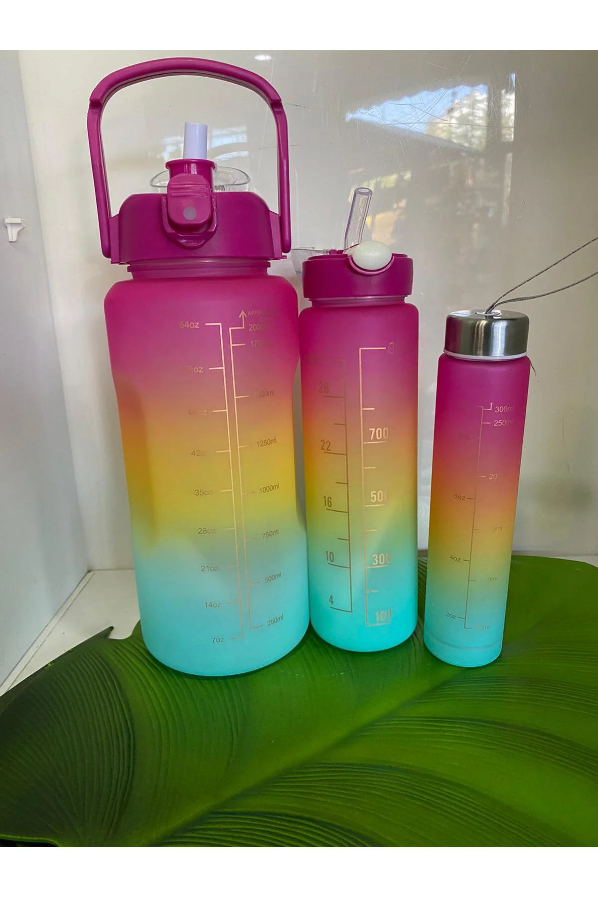 Su Matarası 3lü Set 2 lt+900 ml+600 ml Tritan Şişe - Görsel 2