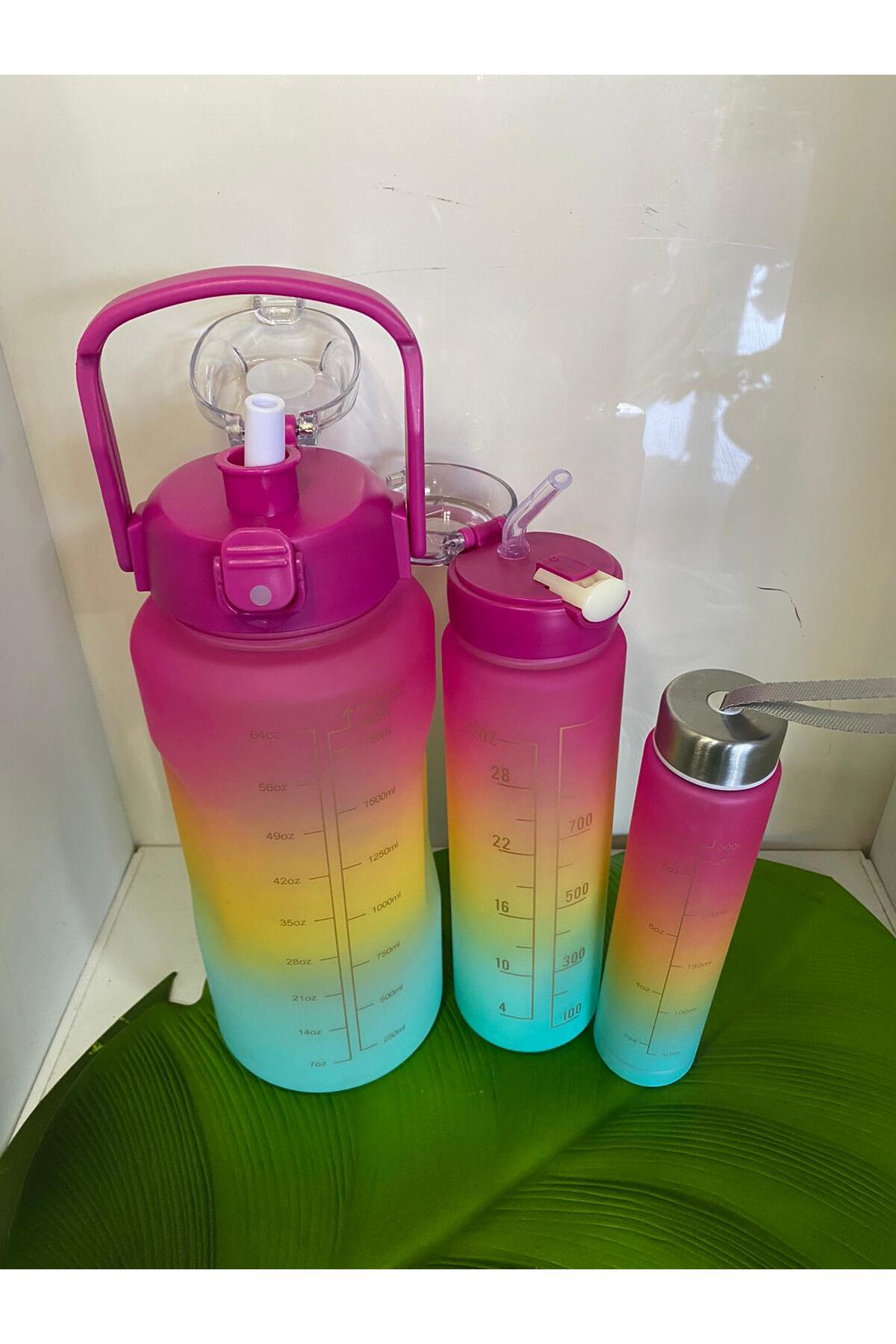 Elif Aksesuar Su Matarası 3Lü Set 2 Lt+900 Ml+600 Ml Tritan Şişe