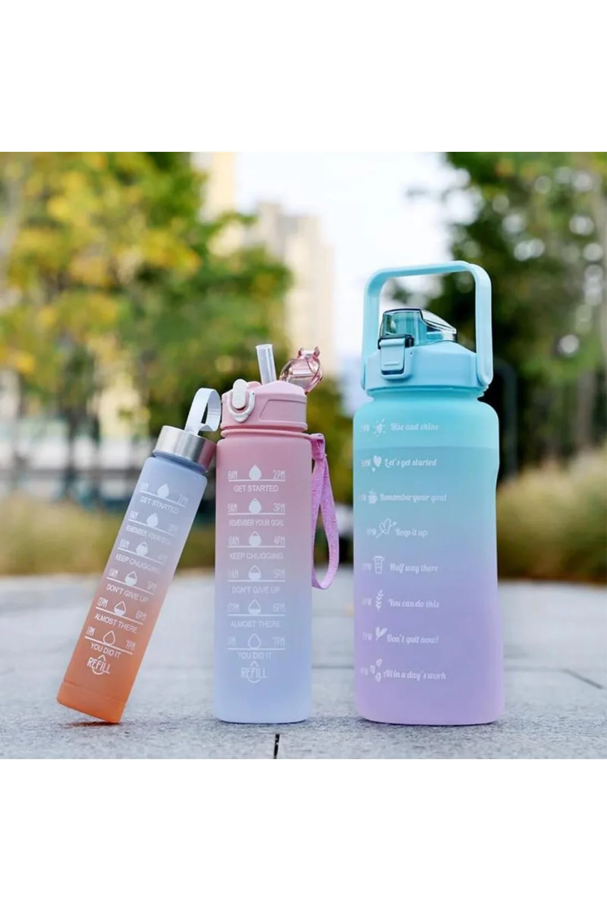 Su Matarası Motivasyonel 3lü Set Su Şişesi Suluk 2lt+900ml+500ml 