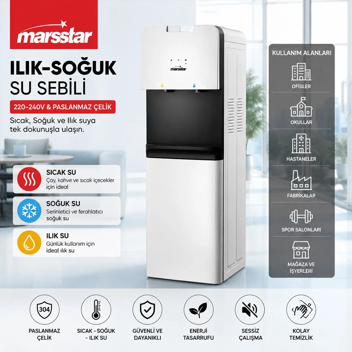 Su Sebili Sıcak - Soğuk - Ilık 220-240v - Paslanmaz Çelik Mswd-100 Bx40 Fiyatı, Yorumları ve Özellikleri