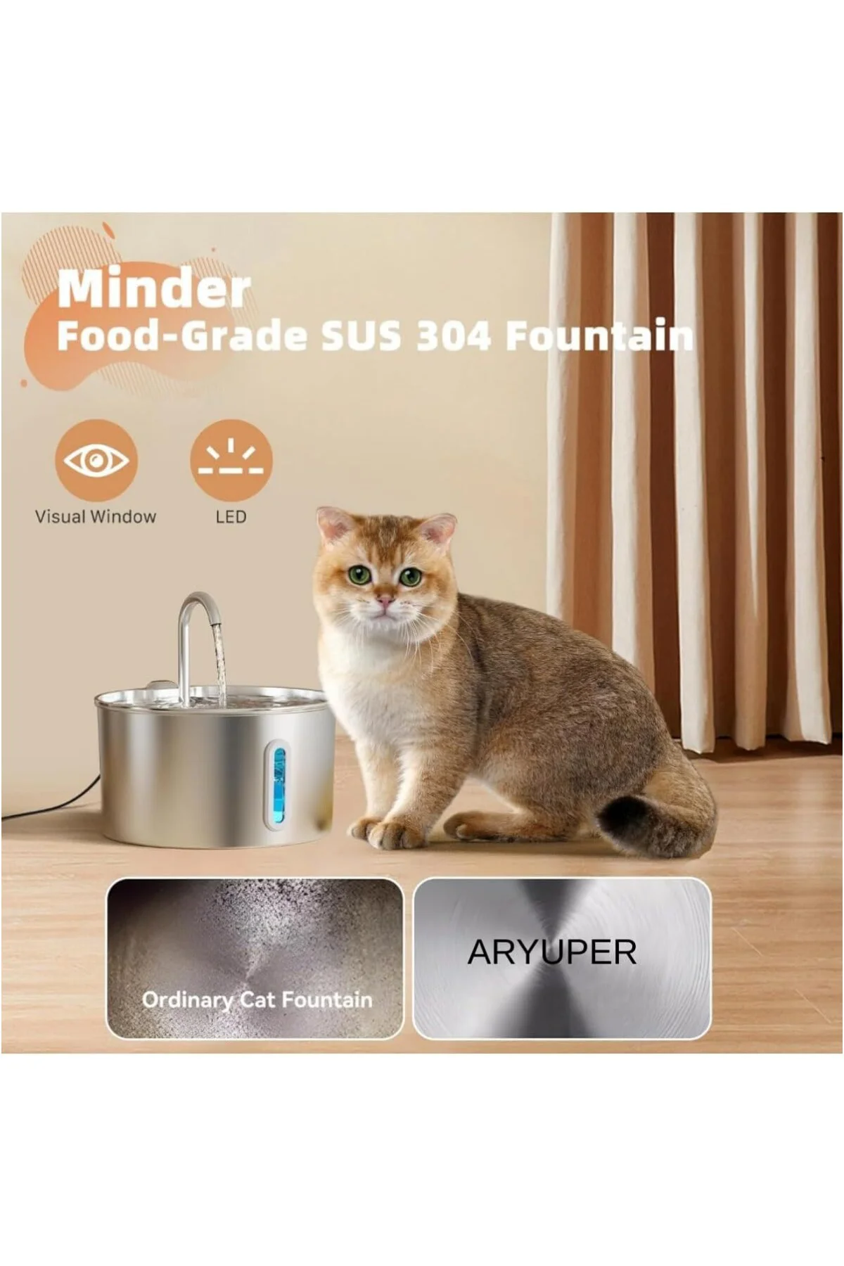 Su Seviyesi Göstergeli 2.2 L Paslanmaz Çelik Kedi Köpek Için Su P