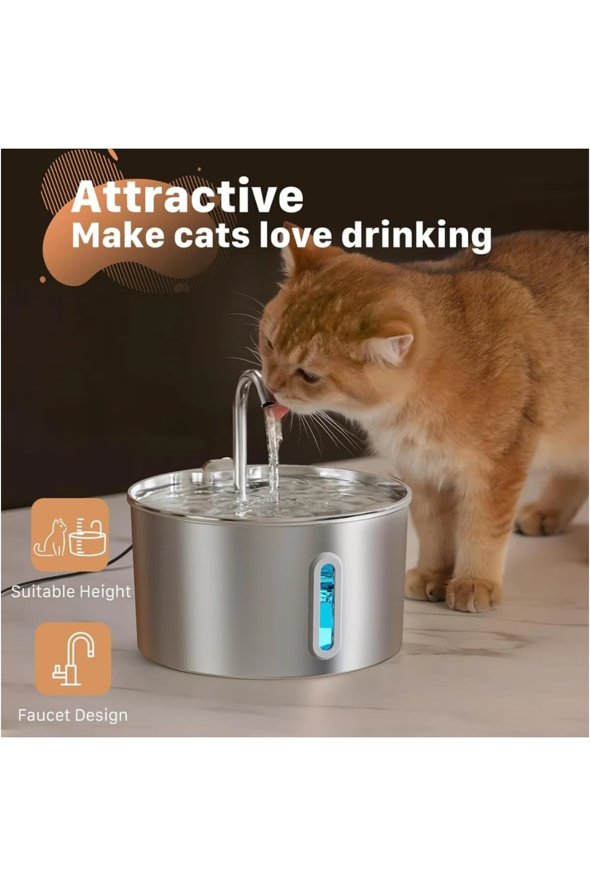 Su Seviyesi Göstergeli 2.2 L Paslanmaz Çelik Kedi Köpek Için Su P