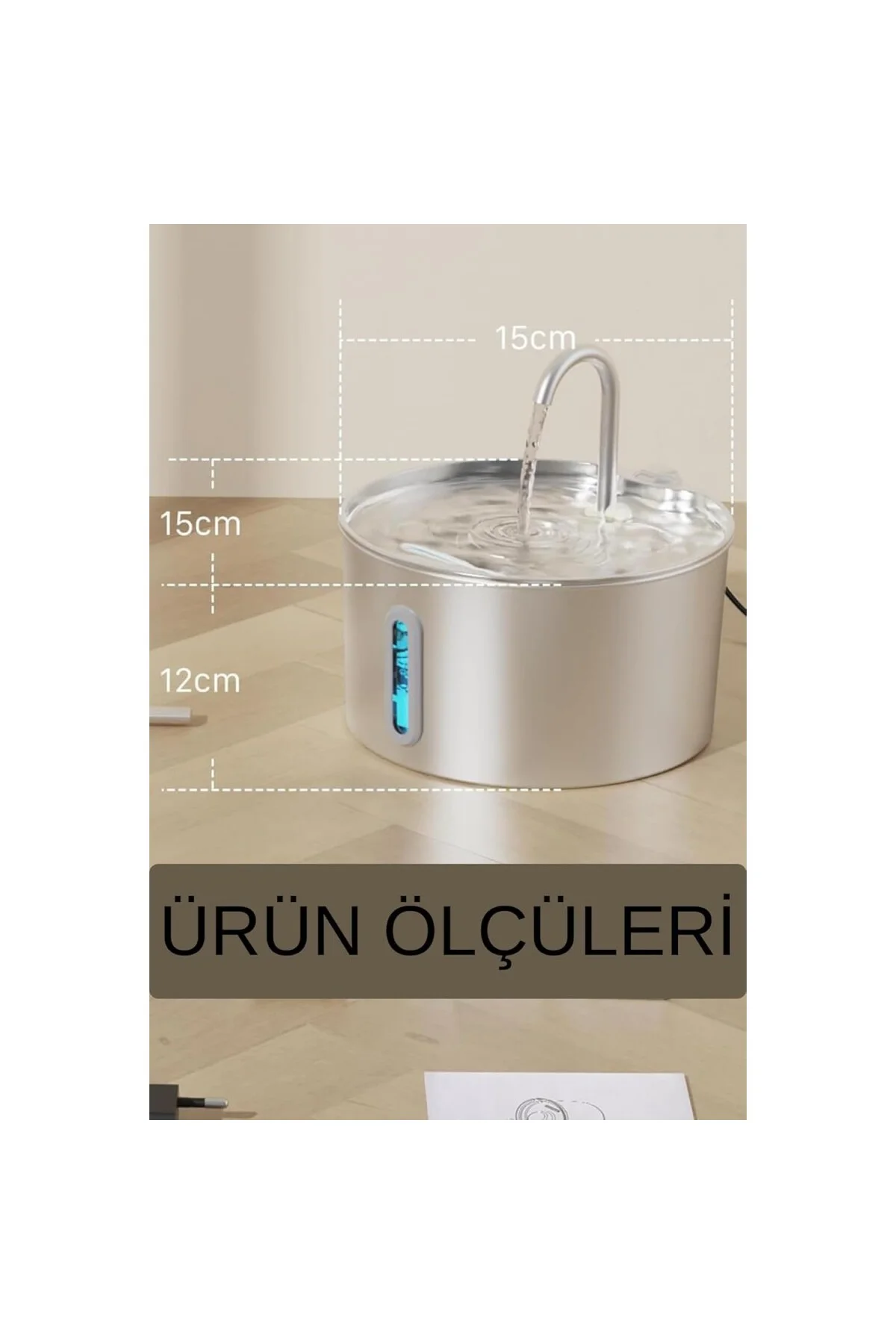 Su Seviyesi Göstergeli 2.2 L Paslanmaz Çelik Kedi Köpek Için Su P