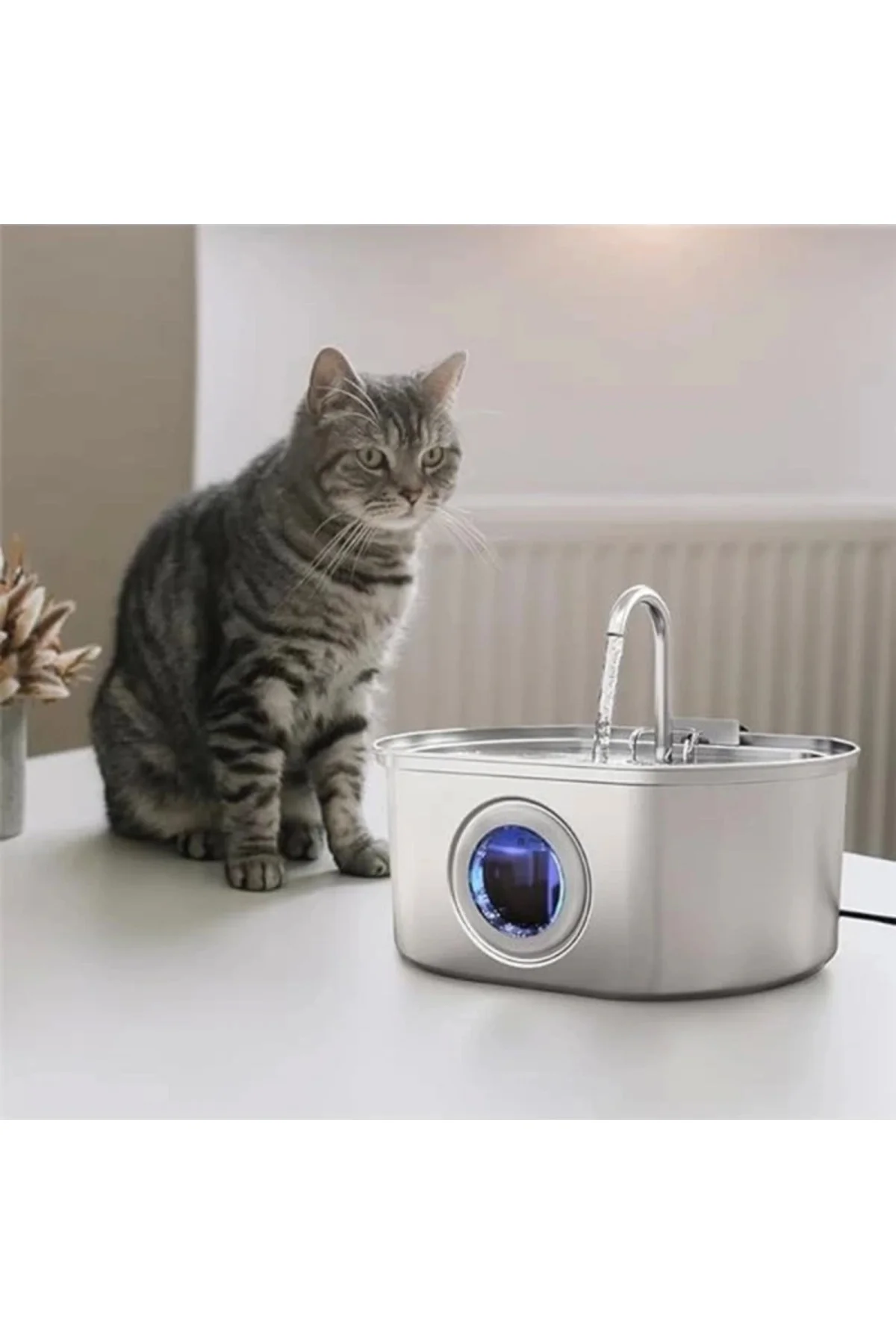 Su Seviyesi Göstergeli Sensörlü 3.2 L Paslanmaz Çelik Kedi Köpek Için Otomatik Su Pınarı Su
